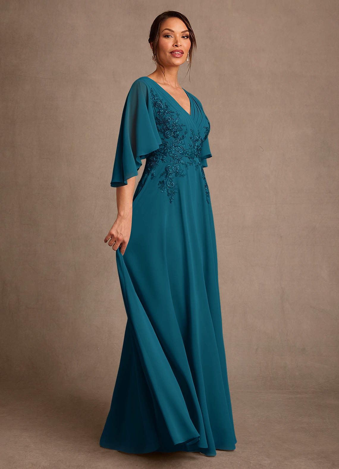 Azazie Tilda Abiti per la Madre della Sposa Abito A-Line in Chiffon Pizzo Blu Inchiostro image2