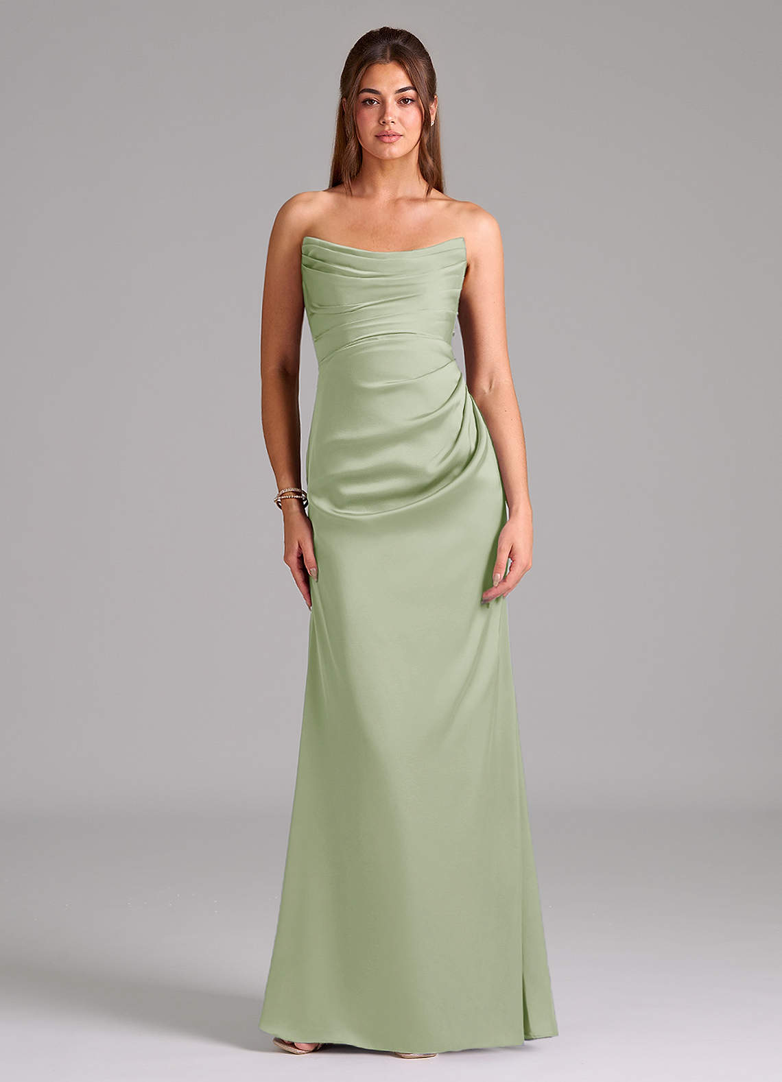 Azazie Lucille Jurken voor bruidsmeisjes Converteerbaar Jurk van Stretch Satijn met Zeemeermin Strapless Stoffige Salie image1
