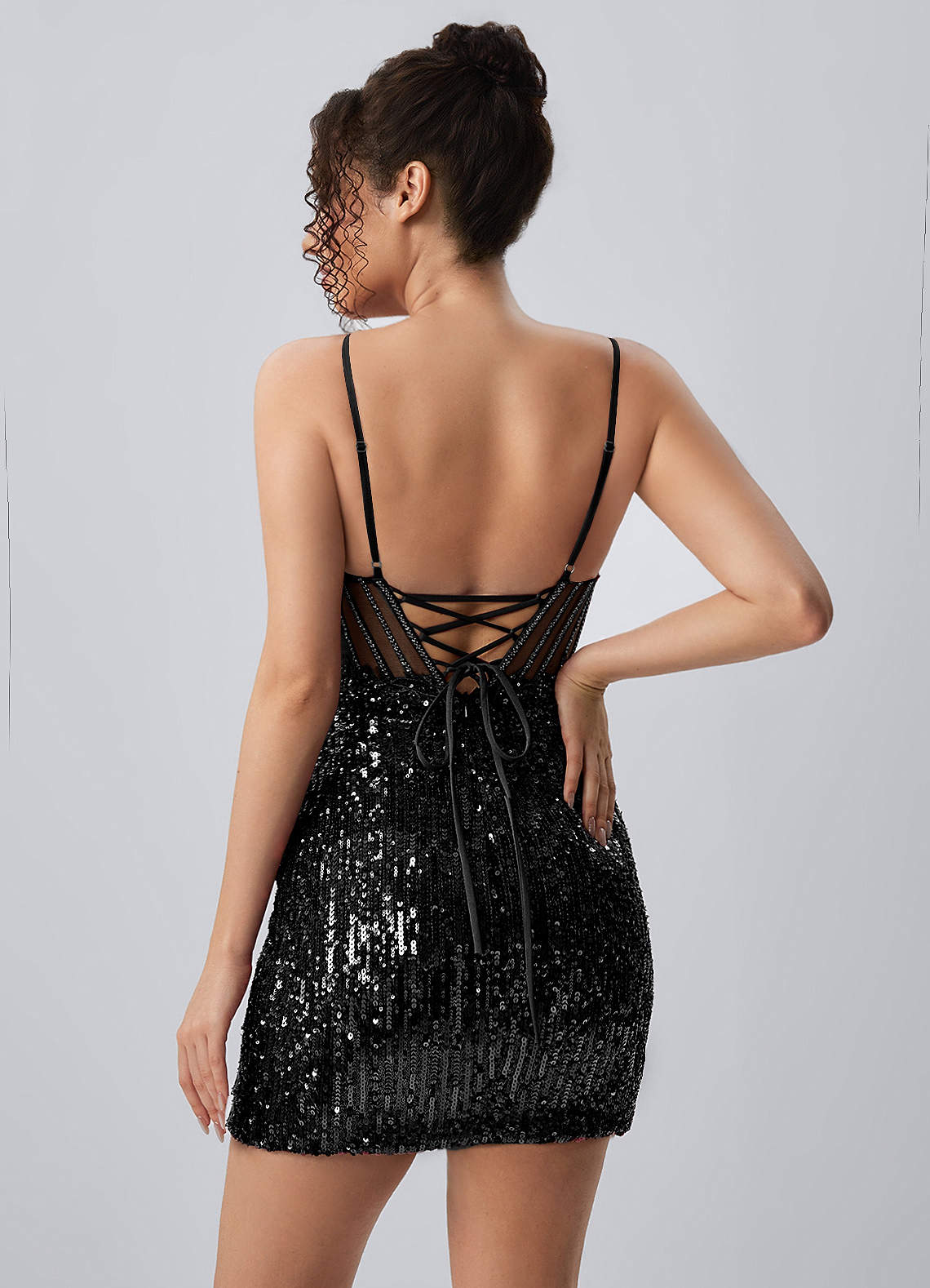 sparkly black spaghetti strap dress Martine 3D Floral Sequin Corset Mini Prom dress 2026 PrettyLittleThing Women's Tall Double SIZE:A30 Backless Embellishment
