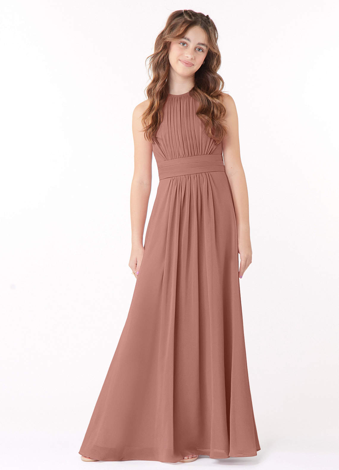 Azazie Bonnie Junior Cedar Rose A-Line Pleated Chiffon Dress image1