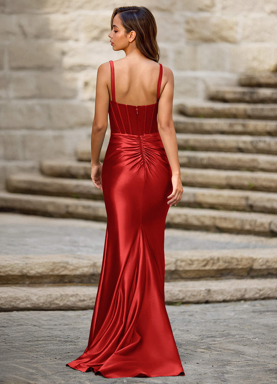 open lace back dress Red Exquisite Beaded Ruffle Flowy Chiffon Formal Party Dress Prom Dress  Date Dress SH3532