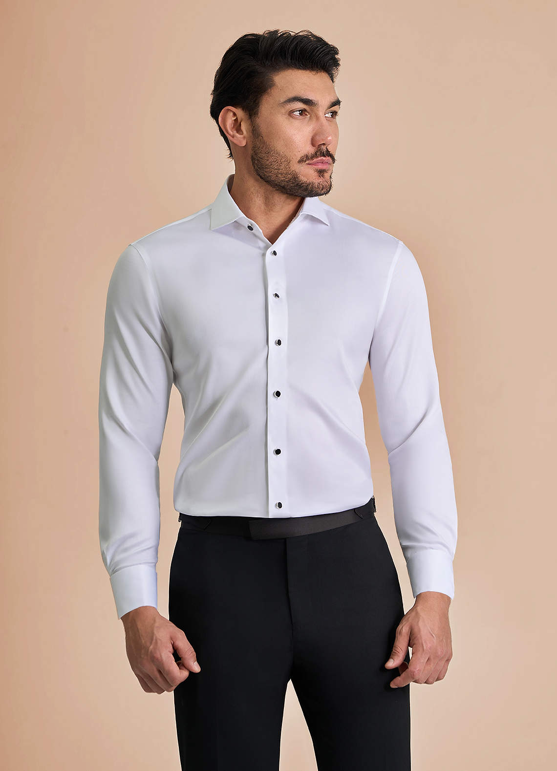 front Henry White Stud-Front Cotton Tuxedo Shirt