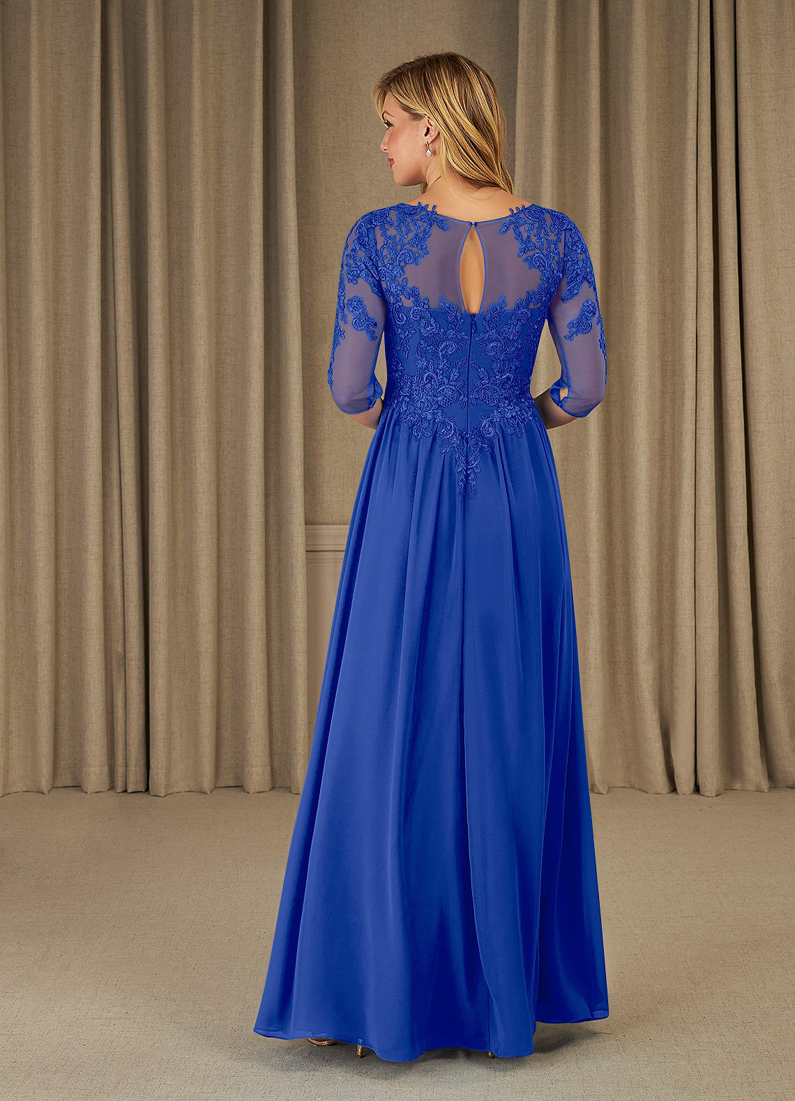 Azazie Mirielle Kleider für die Brautmutter A-Linie Schaufel Spitze Chiffon Kleid Königsblau image1