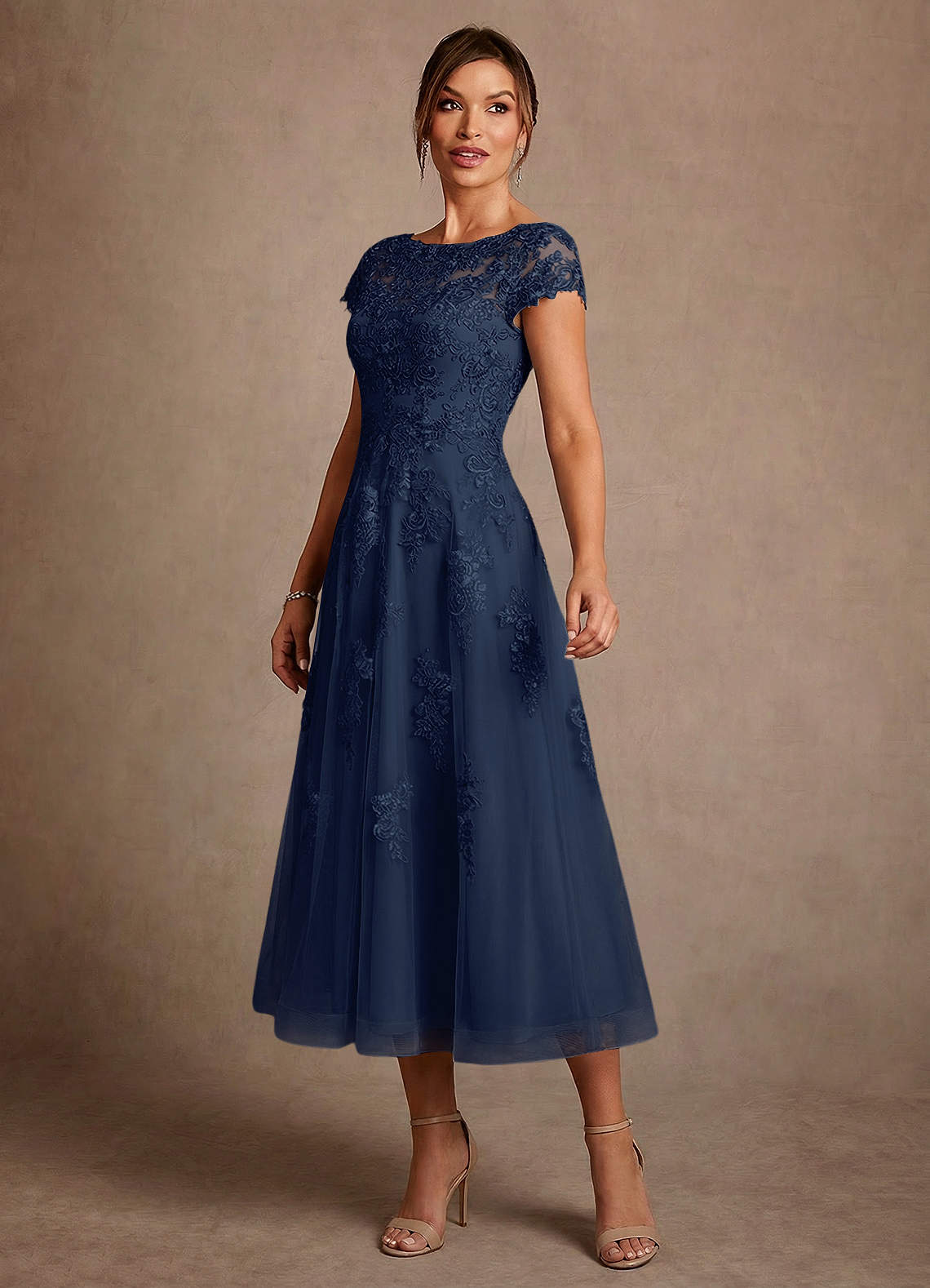 Azazie Jolanda Vestidos para mãe da noiva Vestido Azul Marinho de Renda de Linha A image3
