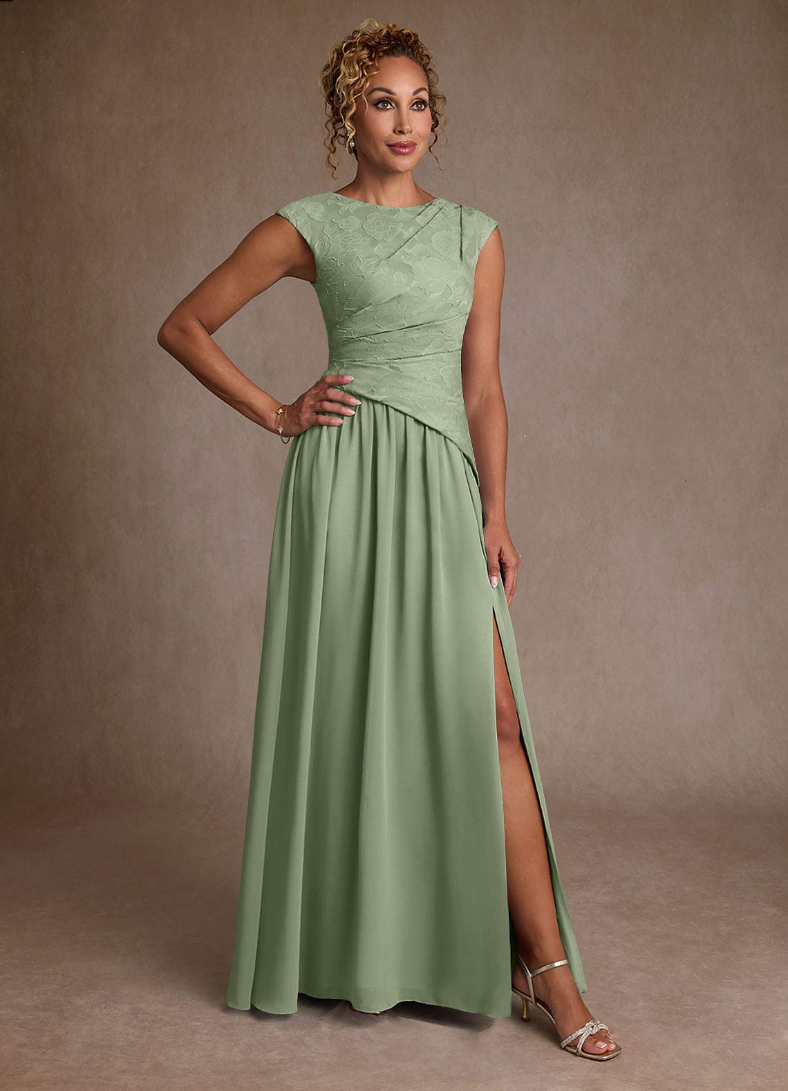 Azazie Kalleen Mother of the Bride Dresses Dusty Sage A-Line Pleated Chiffon Dress image1