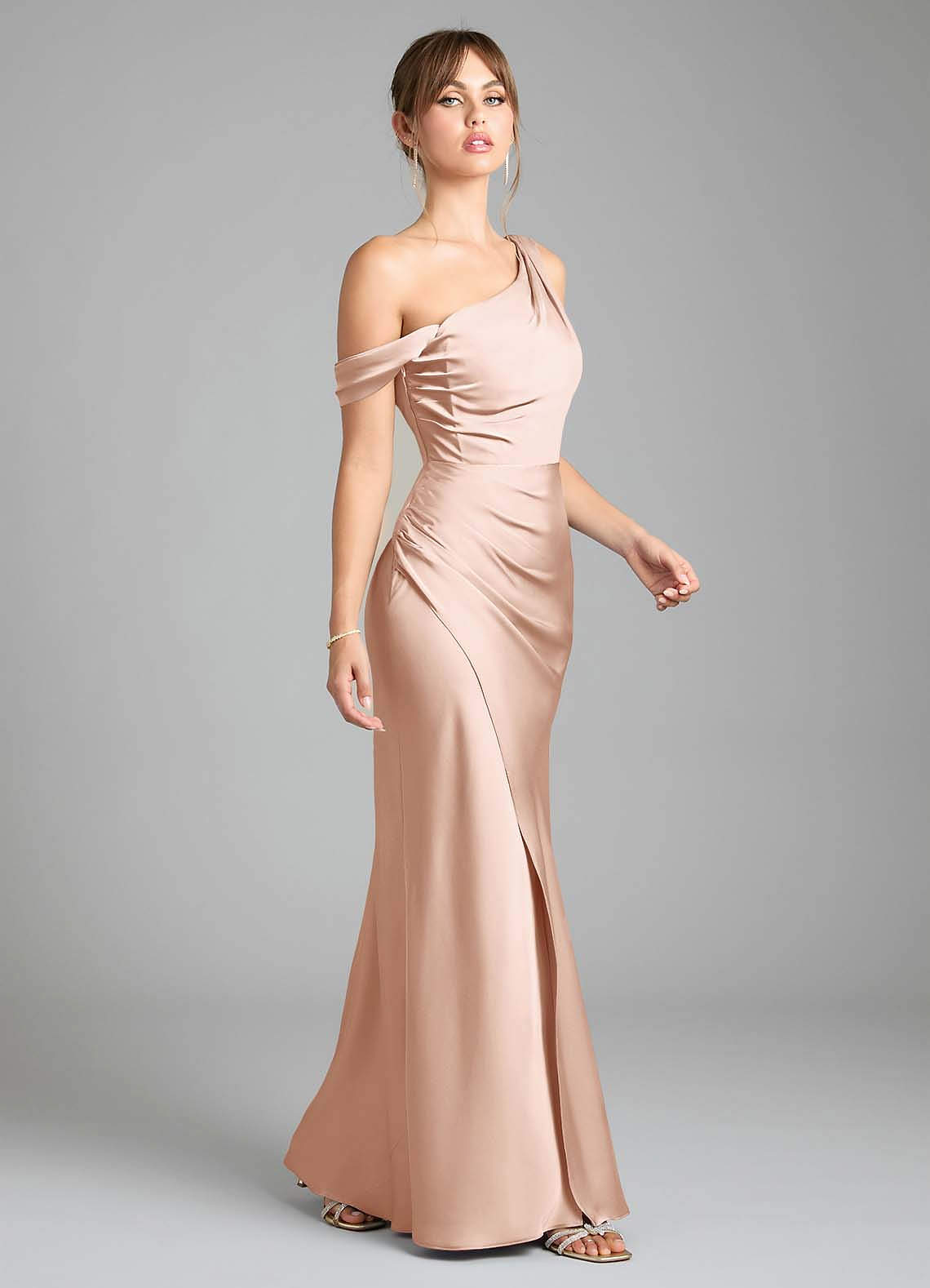 rose gold mermaid bridesmaid dresses Rose Gold Sequins Long Bridesmaid Dress with Cowl Back – FancyVestido main image 0