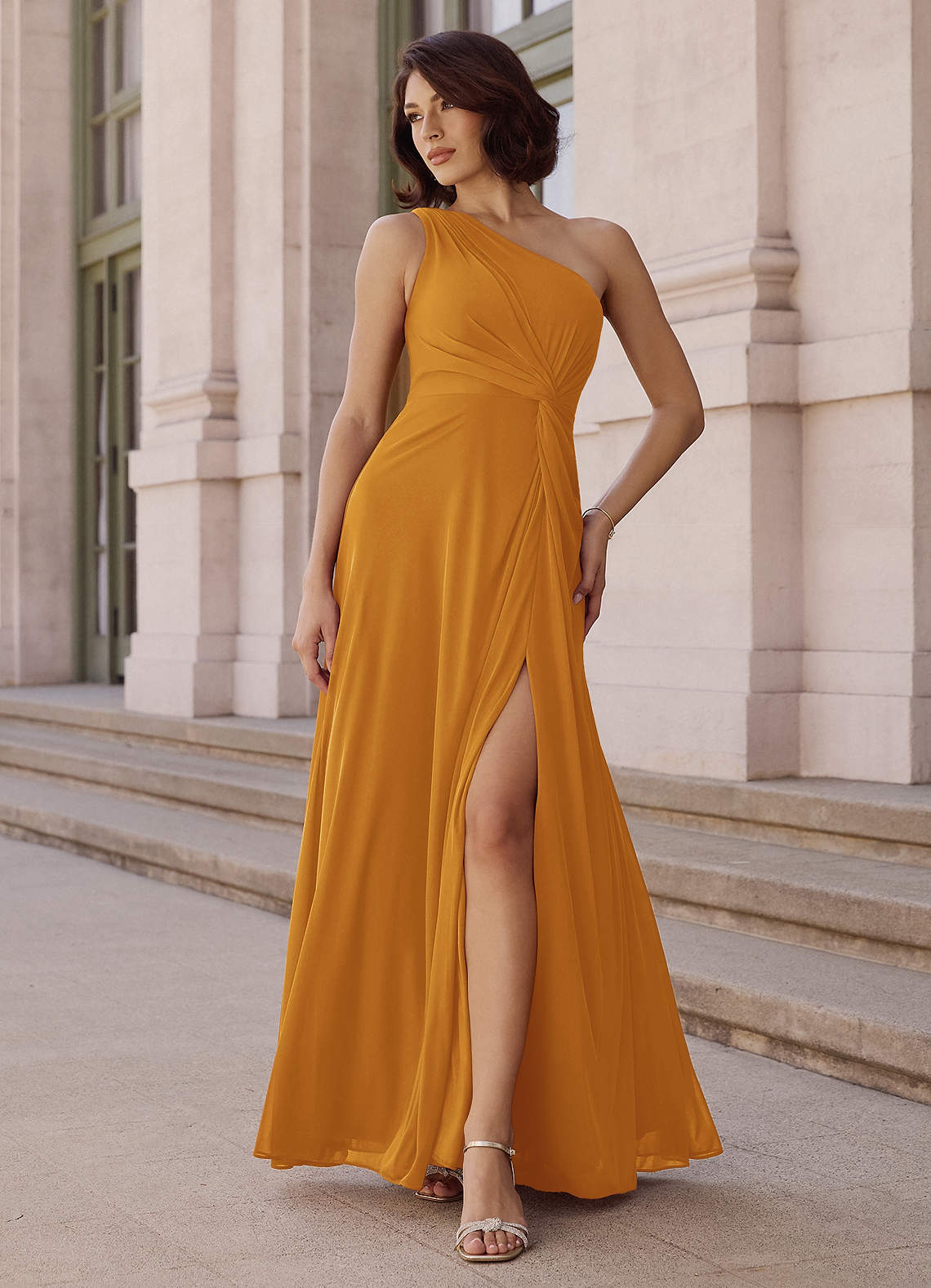 Azazie Brooke Brudepigekjoler En streg En skulder Chiffon Gulv-længde Kjole image1