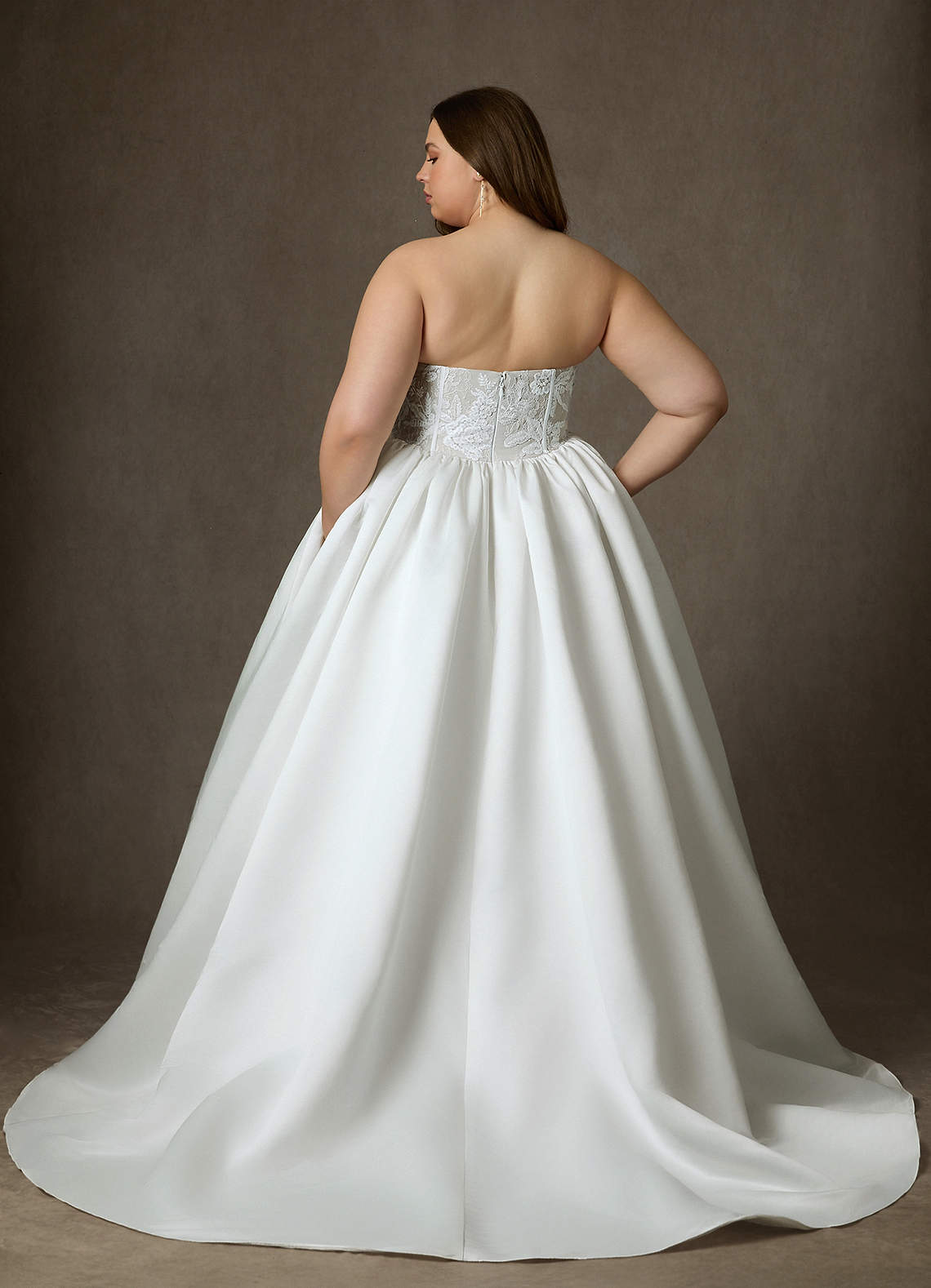 Azazie Mirabeth Wedding Dresses Diamond White Ball-Gown Strapless Lace Dress image13