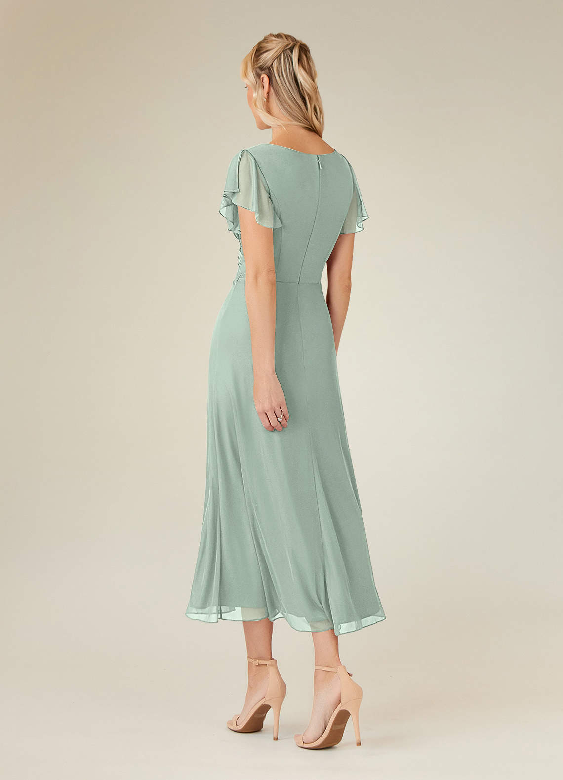 Azazie Vera Abiti per la Madre della Sposa Abito A-Line in Maglia con Scollo a V a Pieghe Agave image2