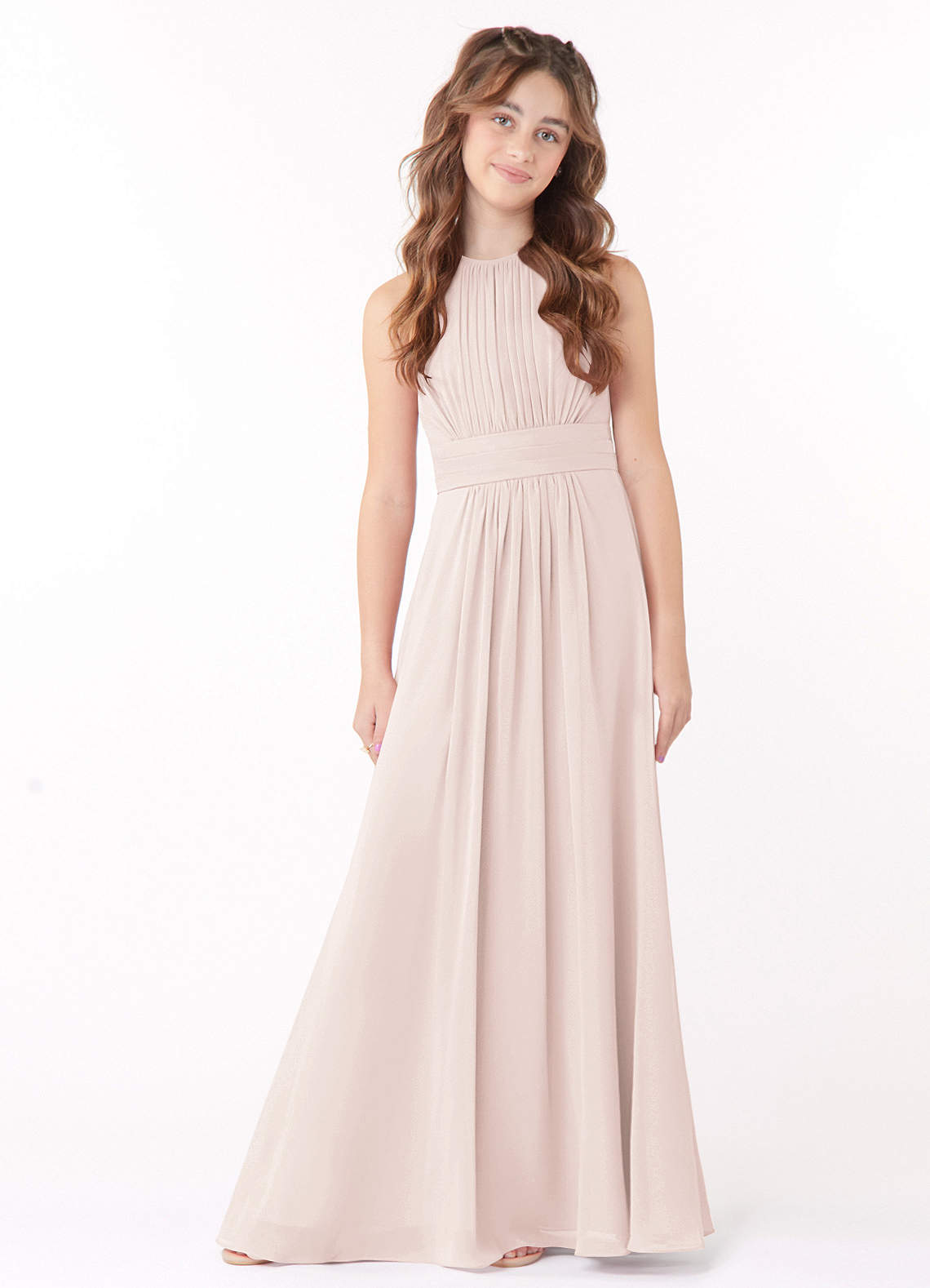 Azazie Bonnie Junior Rose Petal A-Line Pleated Chiffon Dress image1