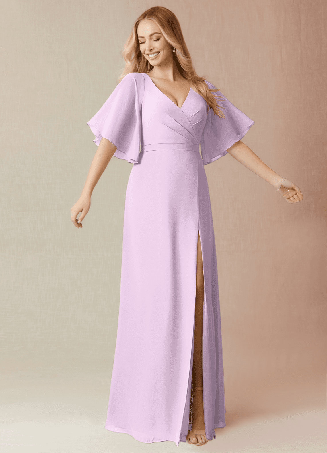 Azazie Cierra Bridesmaid Dresses Frosted Lilac A-Line V-Neck Chiffon Dress image1
