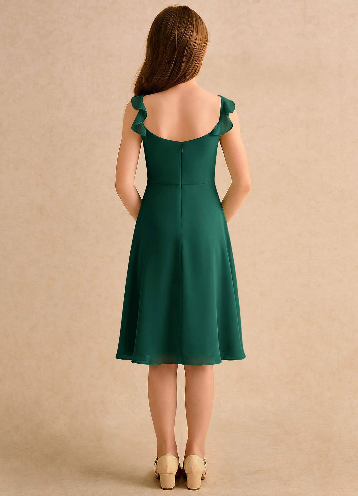 Azazie Pup Emerald A-Line Pleated Chiffon Dress