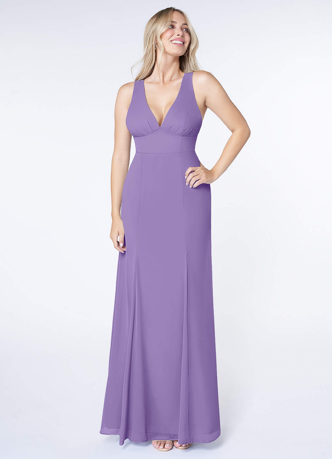 Azazie Christiana Bridesmaid Dresses Tahiti A-Line V-Neck Pleated Chiffon Dress image1