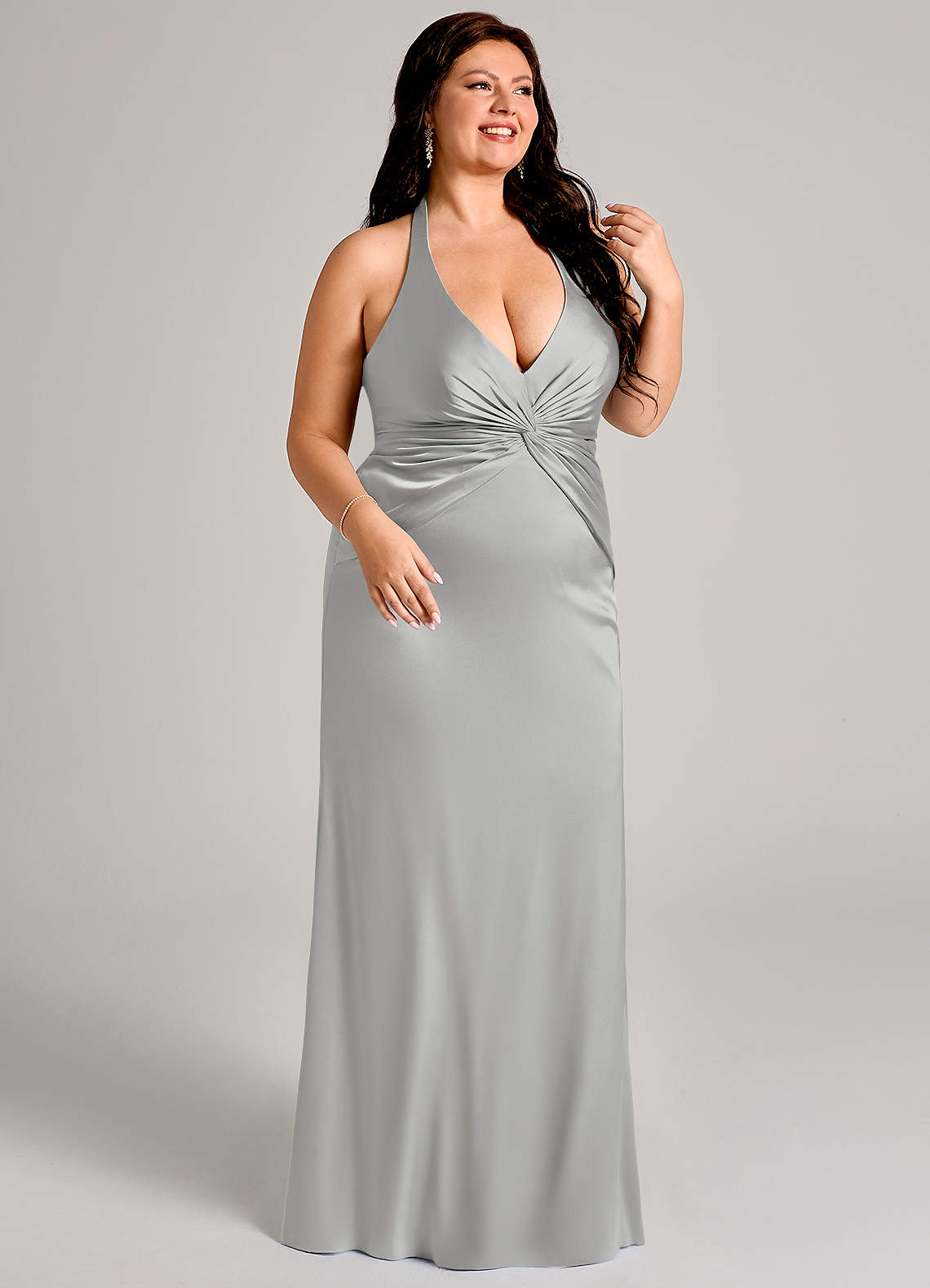 Azazie Valerie Brudtärnklänningar Klä av Sjöjungfru i Stretch Satin Plisserad Silver image9