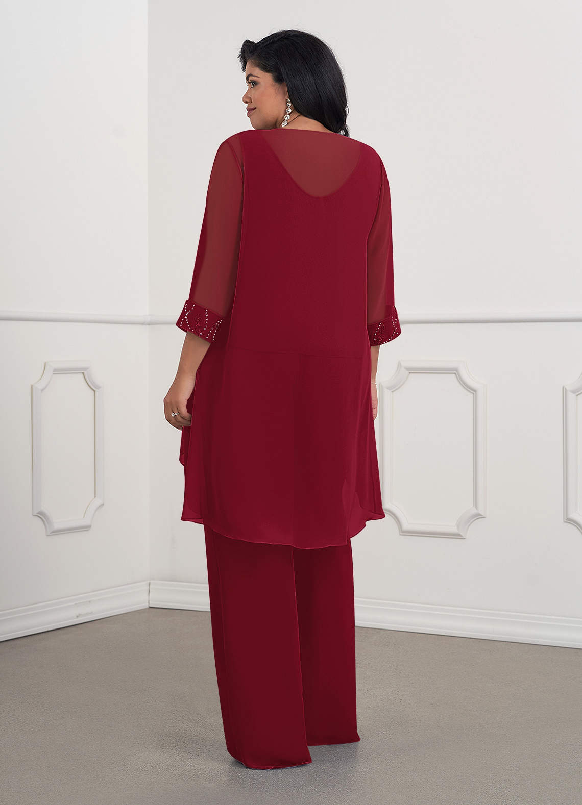 Azazie Maura Mother of the Bride Dresses Burgundy Jumpsuit/Pantsuit Sequins Chiffon Dress image6