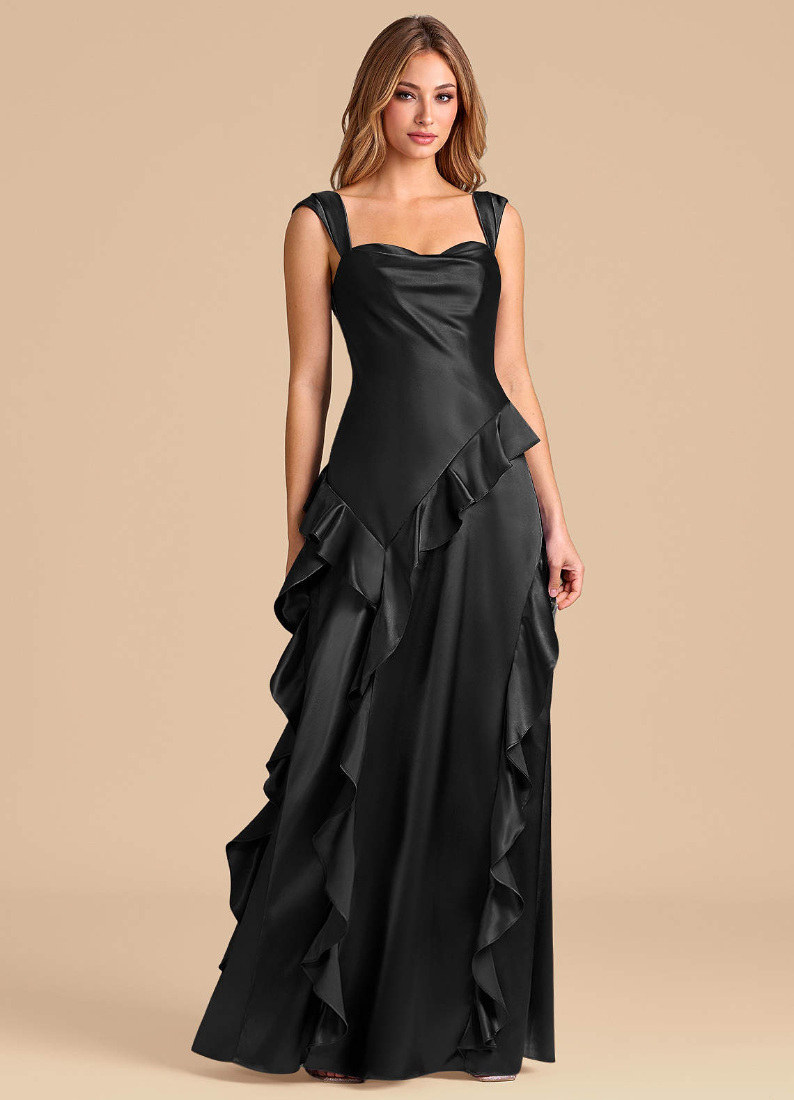 Azazie Sloane Bridesmaid Dresses Black A-Line Sweetheart Neckline Metallic Satin Dress image4