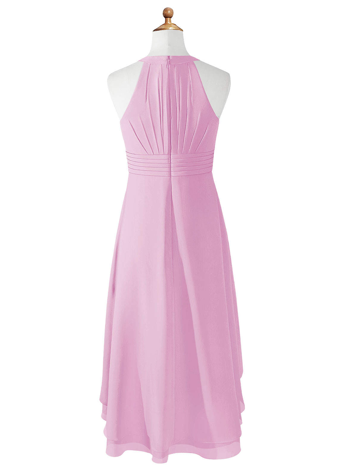 Azazie Linna Junior Vestido de Rosa Caramelo de Gasa de Corte En A con Plisado image5