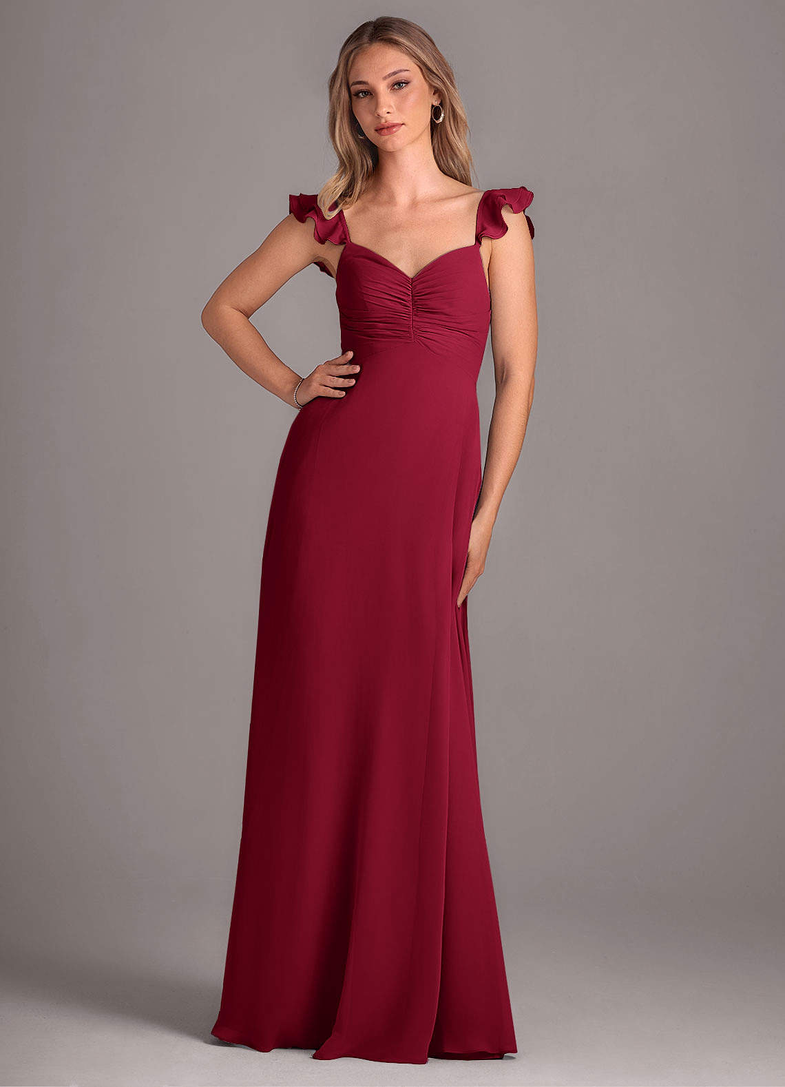Azazie Kaylyn Bridesmaid Dresses Burgundy A-Line Ruched Chiffon Dress image1