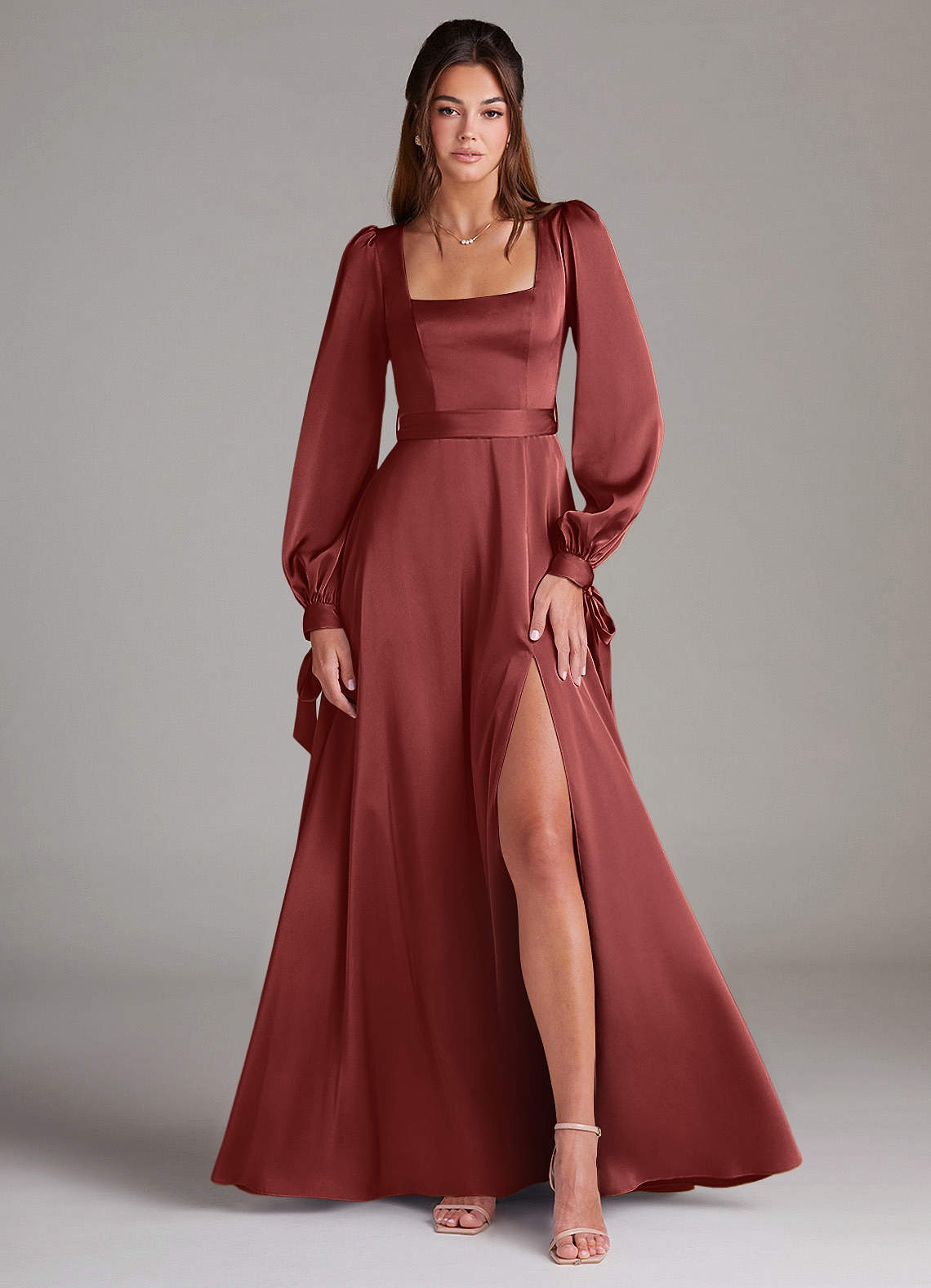 satin terracotta bridesmaid dresses Prom Sleeveless Tea Length One Shoulder Sheath/Column Stretch Satin Prom Dress Perfect for unforgettable moments! 20 Terracotta and Rust Bridesmaid