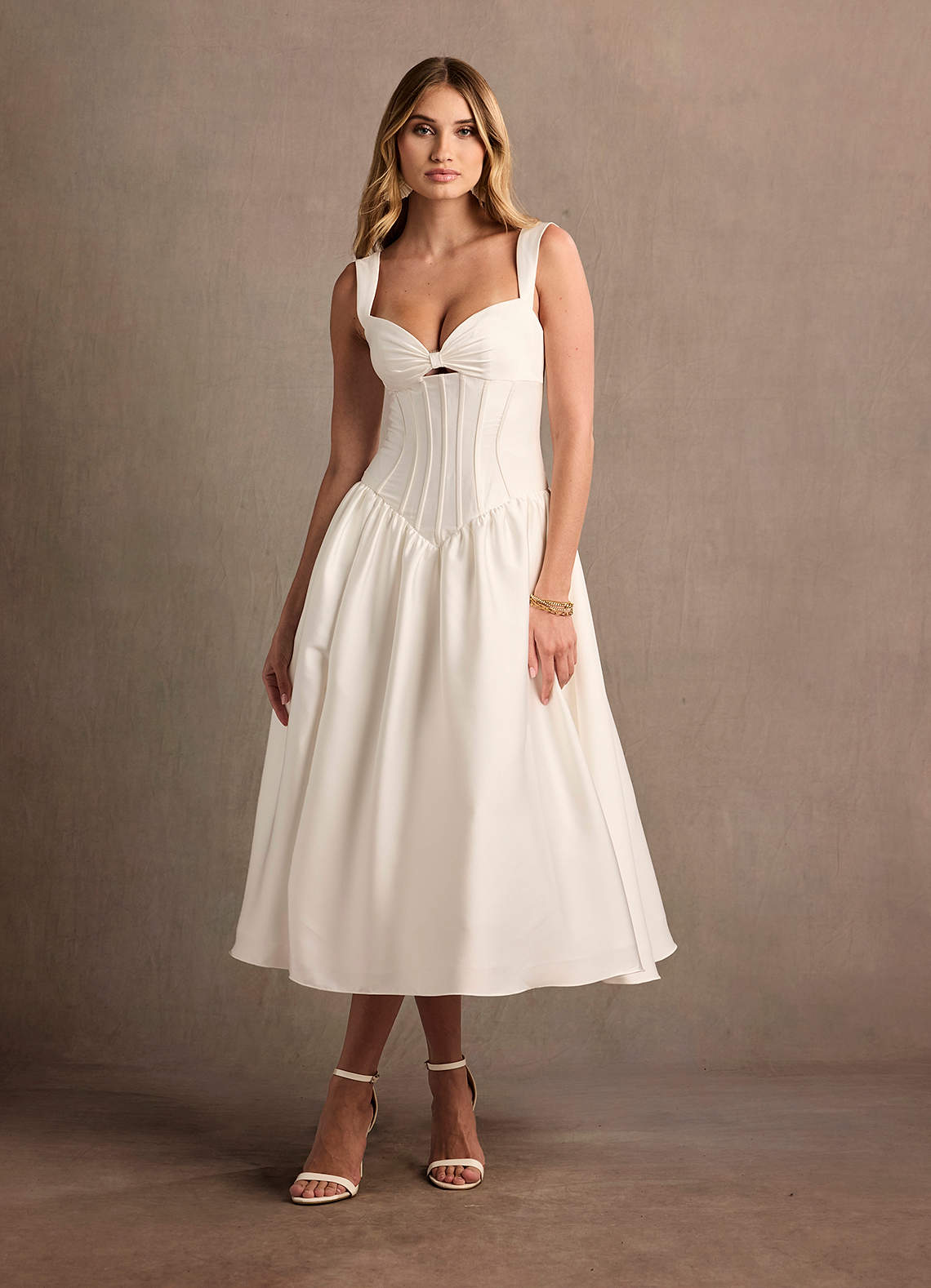 Arwen Cream Dropped Waist Midi Dress