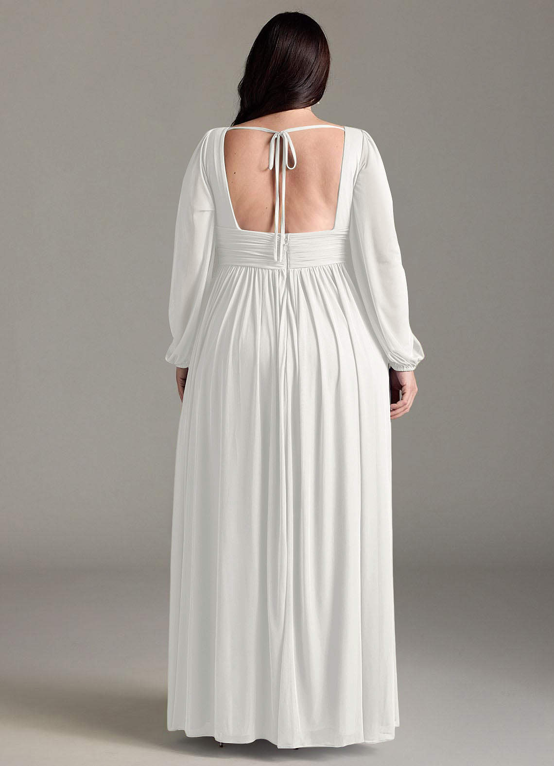 Azazie Norah Vestidos de madrinha de casamento Vestido Branco de Chiffon de Linha A com Manga comprida image6