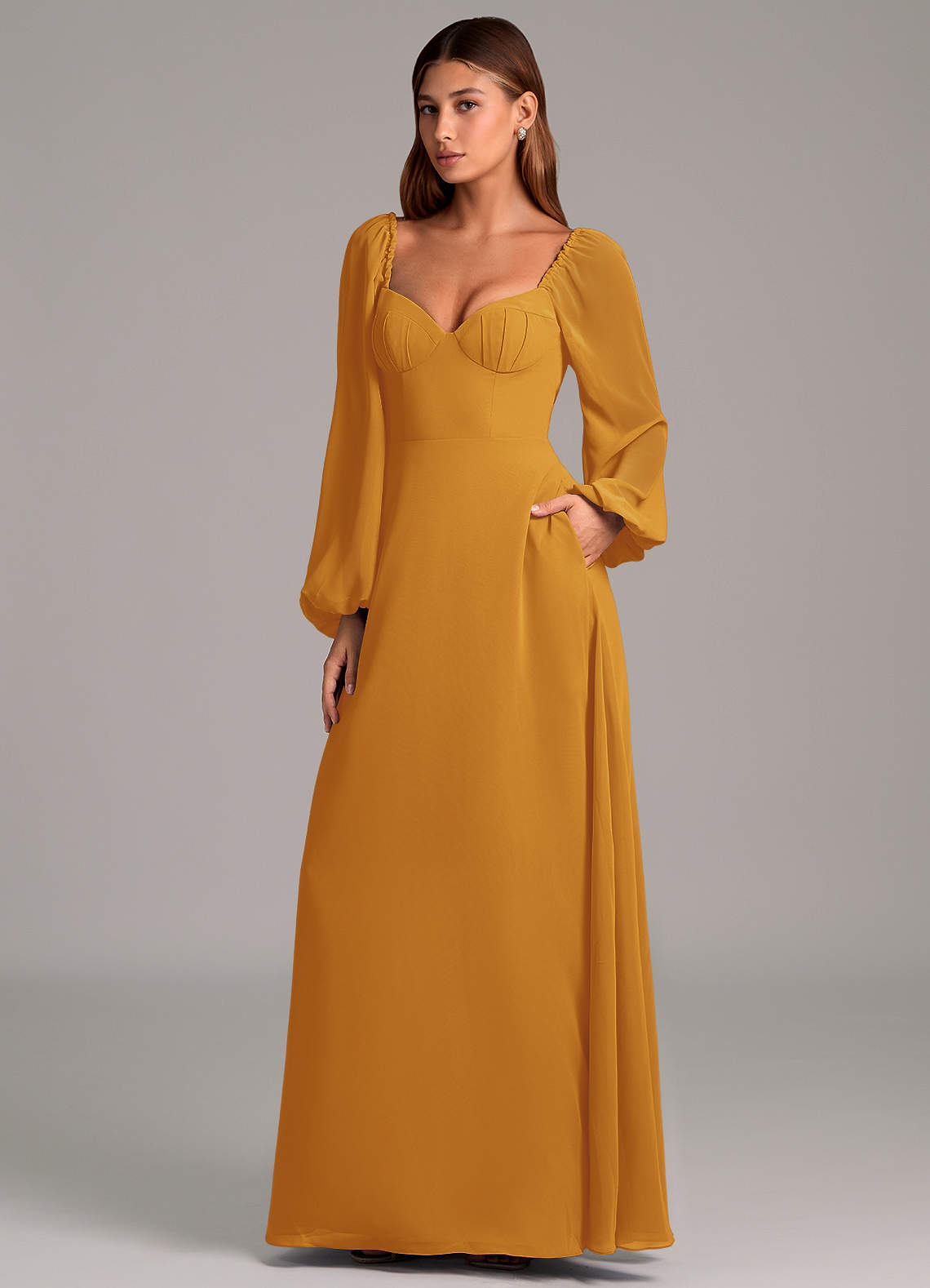 Azazie Annistyn Brudtärnklänningar Klänning av A-Linje i Chiffong Långärmad Knäck image1