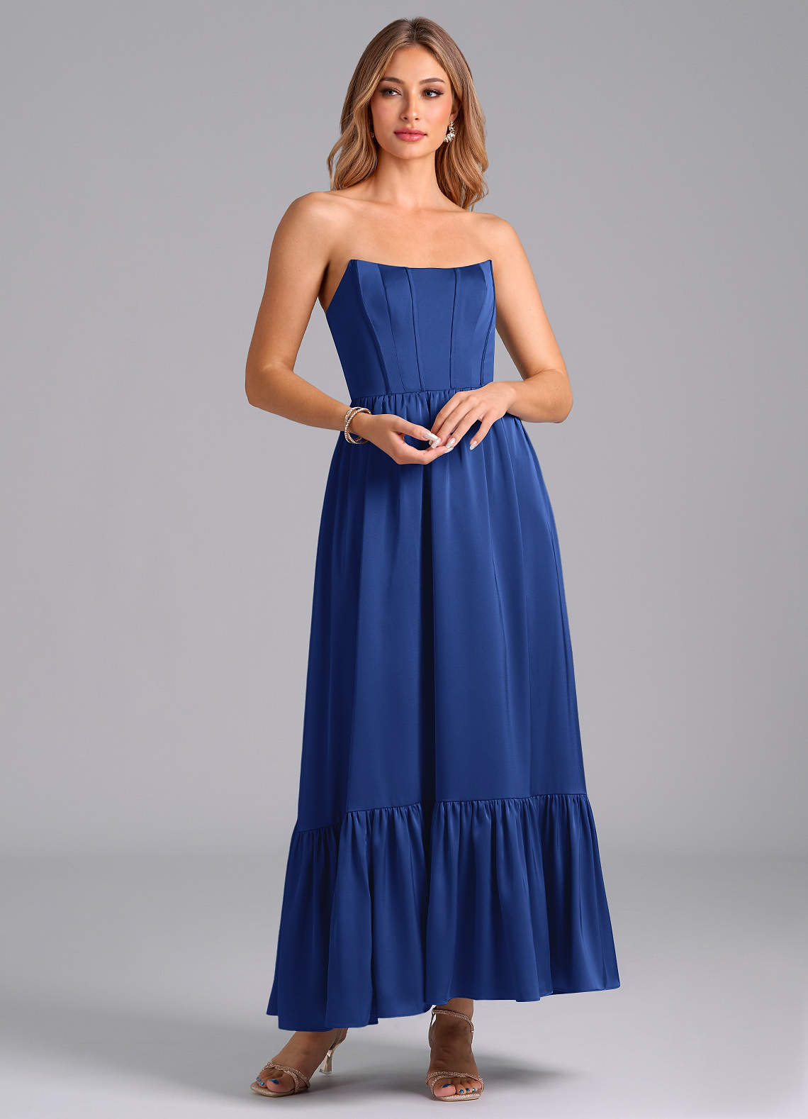Azazie Leilana Bridesmaid Dresses Royal Blue A-Line Corset Stretch Satin Dress image1