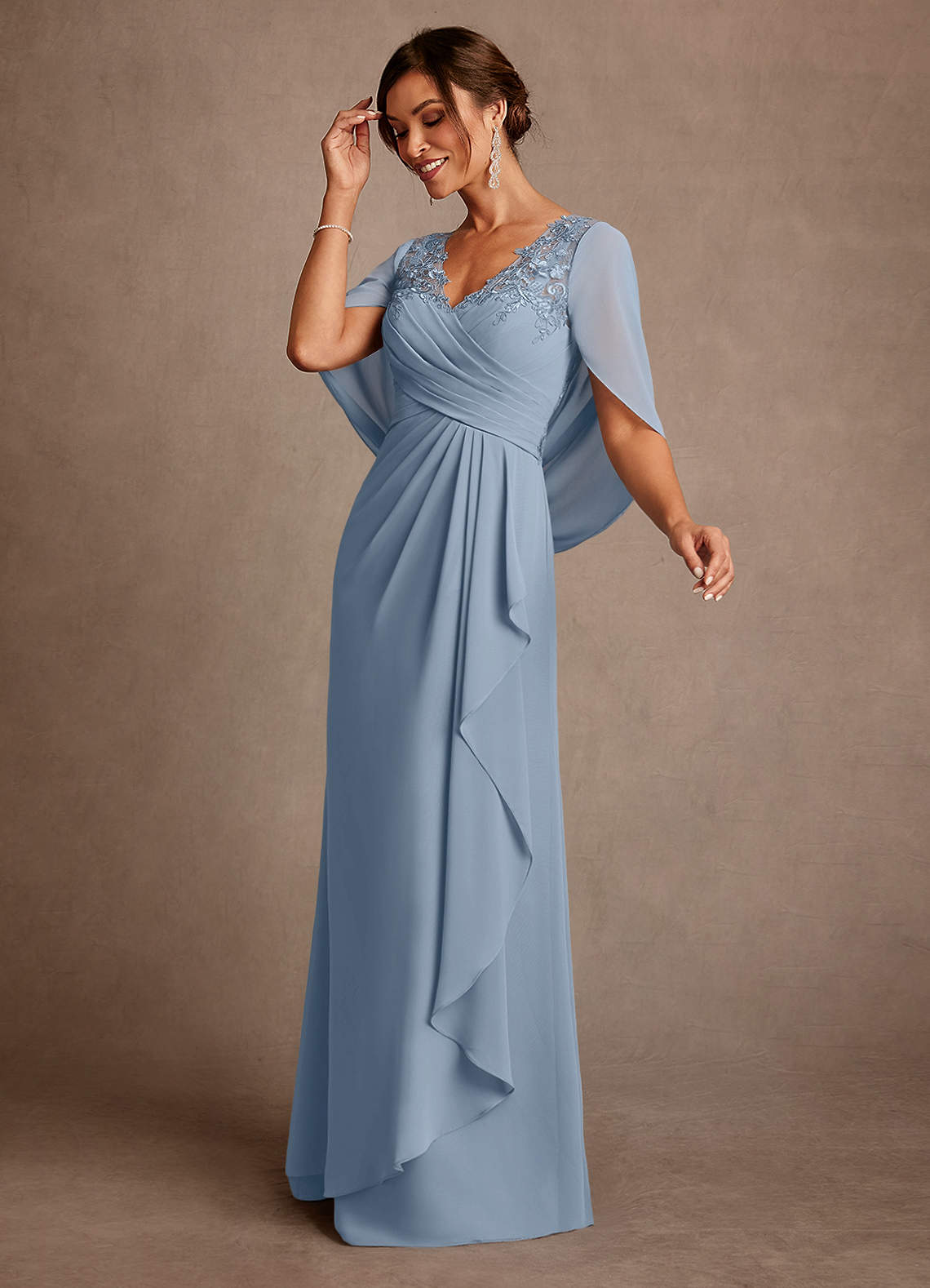 Azazie Santa Clara Mère de la mariée Robes Robe Trapèze en Dentelle Bleu Poussiéreux image3