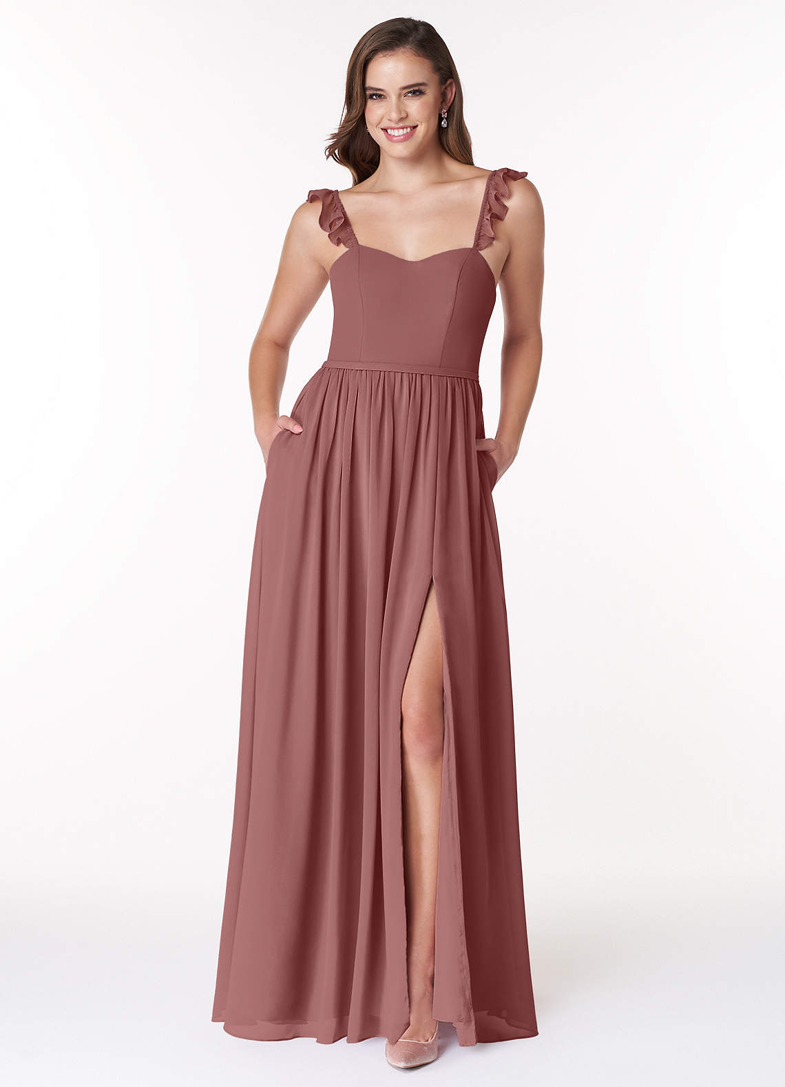 Azazie Metz Bridesmaid Dresses Desert Rose A-Line Sweetheart Ruched Chiffon Dress image1