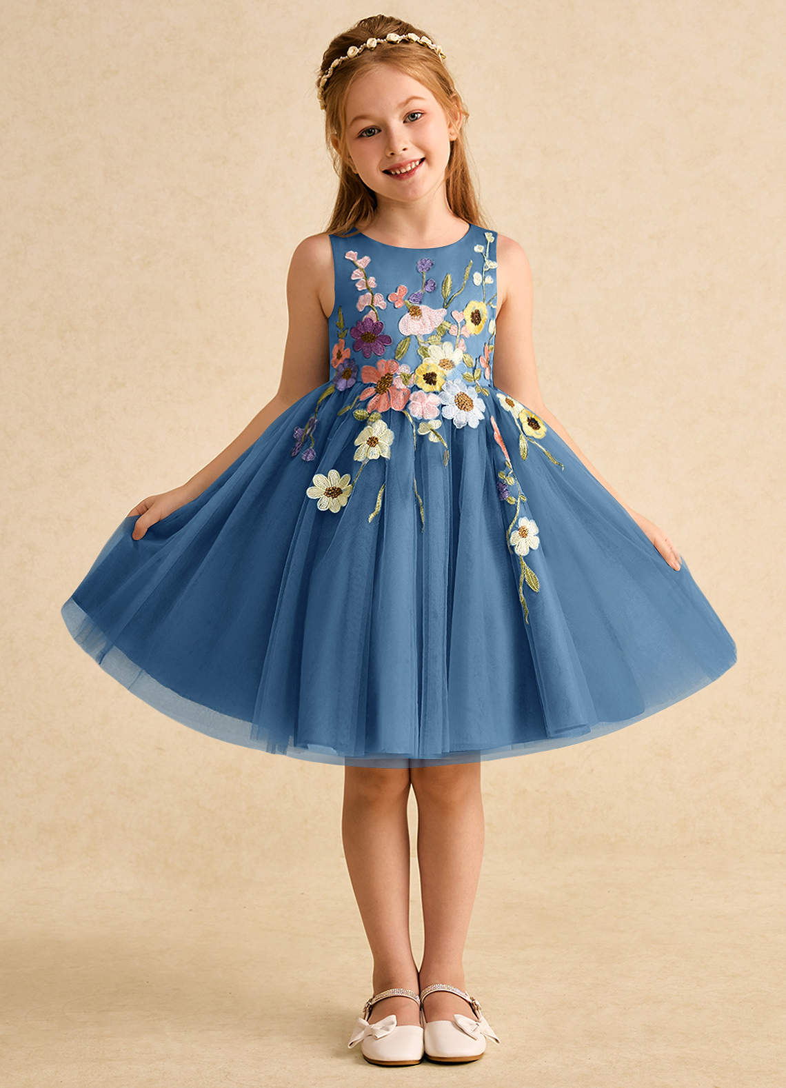 Azazie Prima Flower Girl Klänningar Klänning A-Line i Tyll Rosett image1