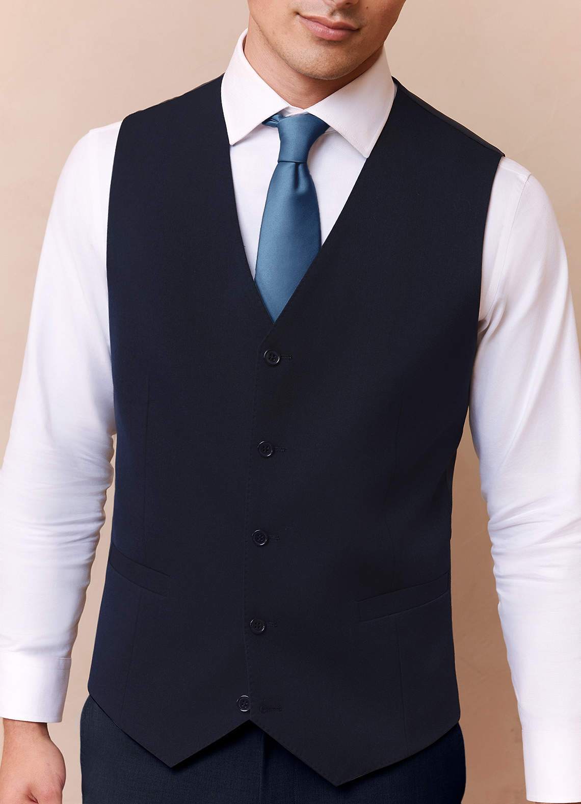 front Savile Navy Blue Wool Blend Suit Vest