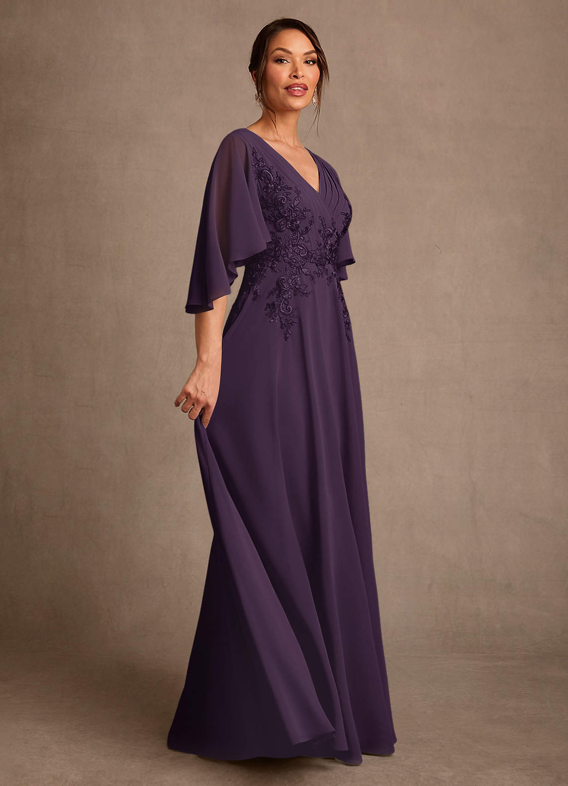 Azazie Tilda Mother of the Bride Dresses Plum A-Line Lace Chiffon Dress image2