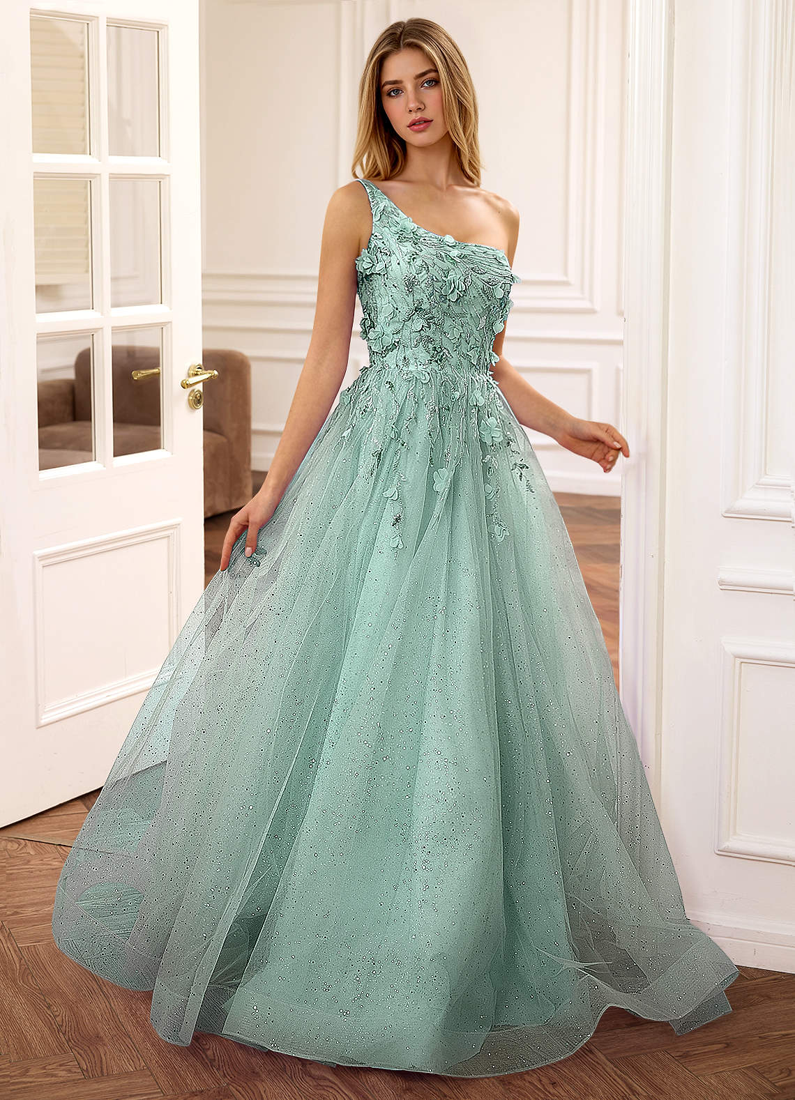 light green one shoulder dress TALIA Sage Green One Shoulder Bow Maxi Dress