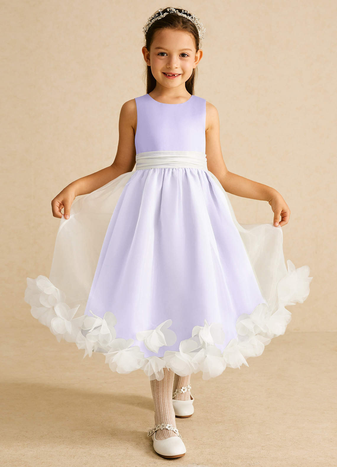Azazie Stardust Flower Girl Dresses Lilac A-Line Sleeveless Organza Dress image1