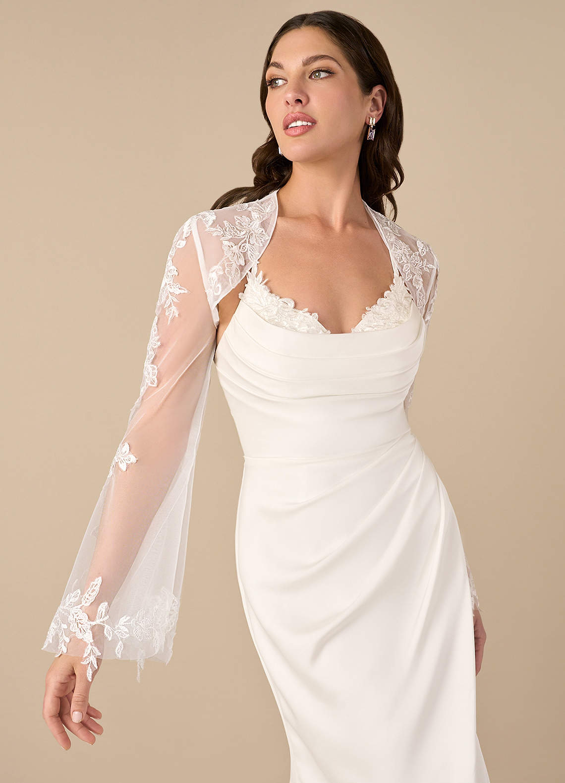 front Azazie Haggith Bolero De Tul Con Encaje