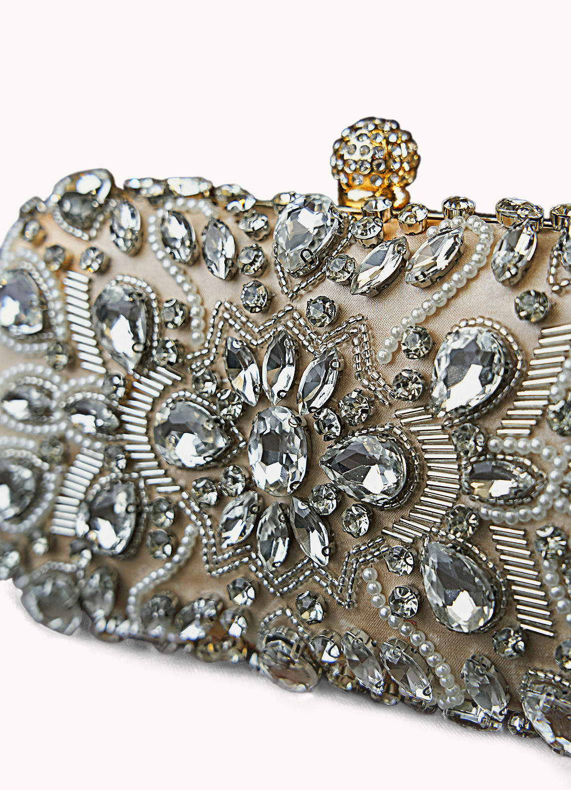 front Apricot Crystal Embellished Ornate Clutch Bag