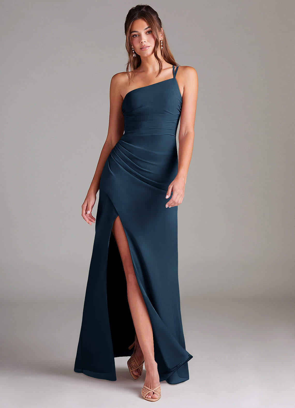 asymmetrical chiffon bridesmaid dresses Azazie Eren SPO QUNYINEY Flowy Womens Plus Color:Dark Brown the ruffle detail on
