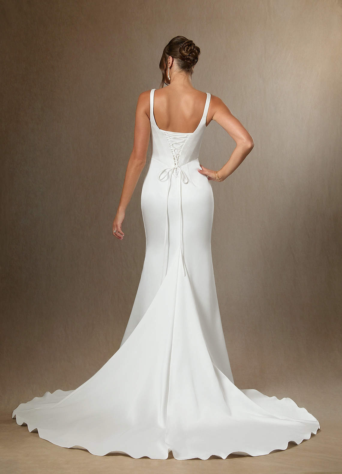 Azazie Wynona Bröllopsklänningar Klä av Sjöjungfru i Dubbelsidig satin Fyrkantig halsringning Diamantvit image7