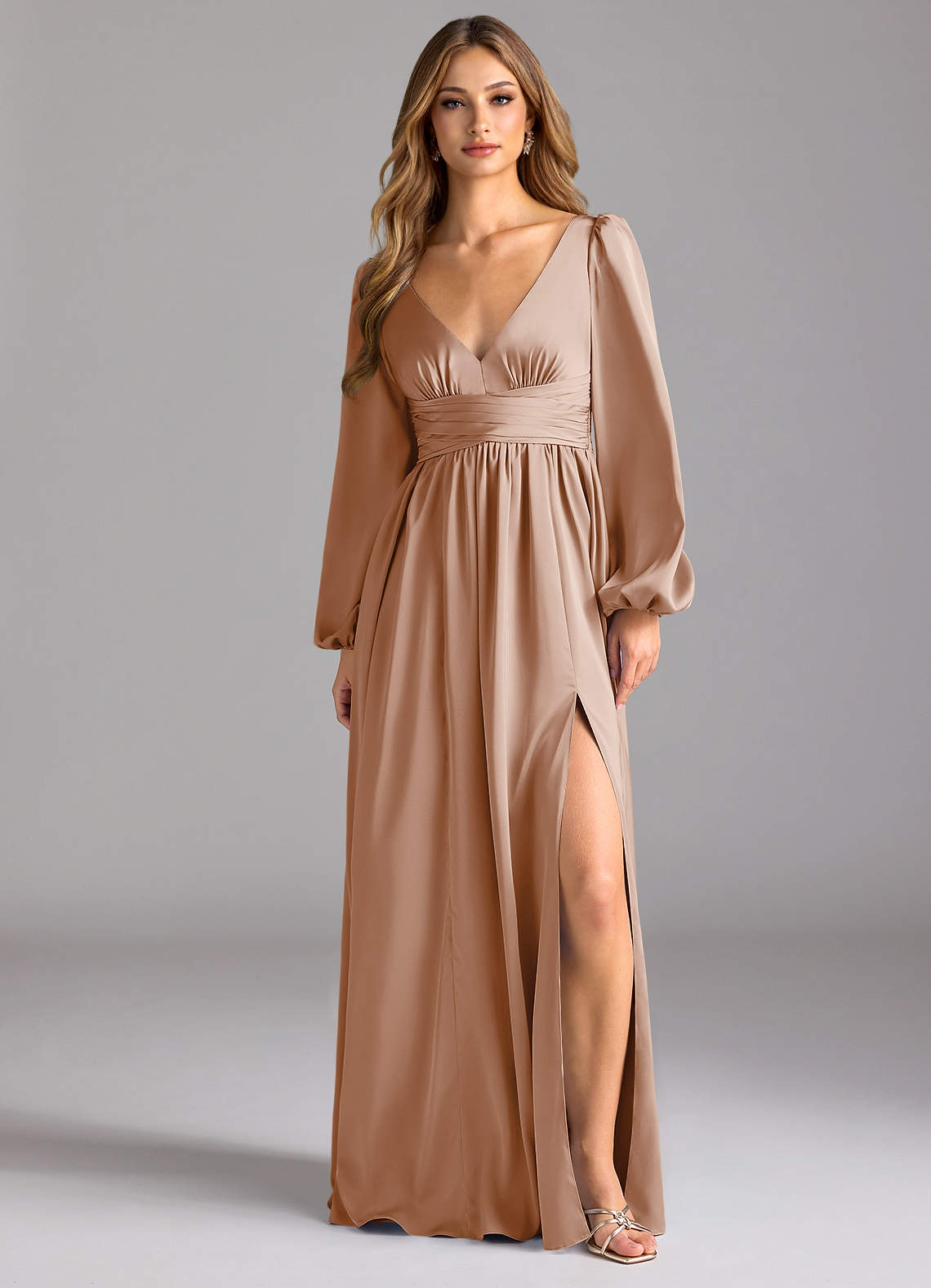 Azazie Norah Brautjungfernkleider A-Linie Stretch-Satin Kleid Englisches Rosa image1