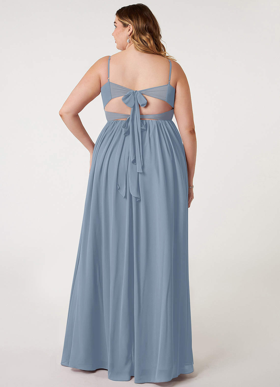 Azazie Zeya Bridesmaid Dresses Dusty Blue A-Line V-Neck Pleated Chiffon Dress image6