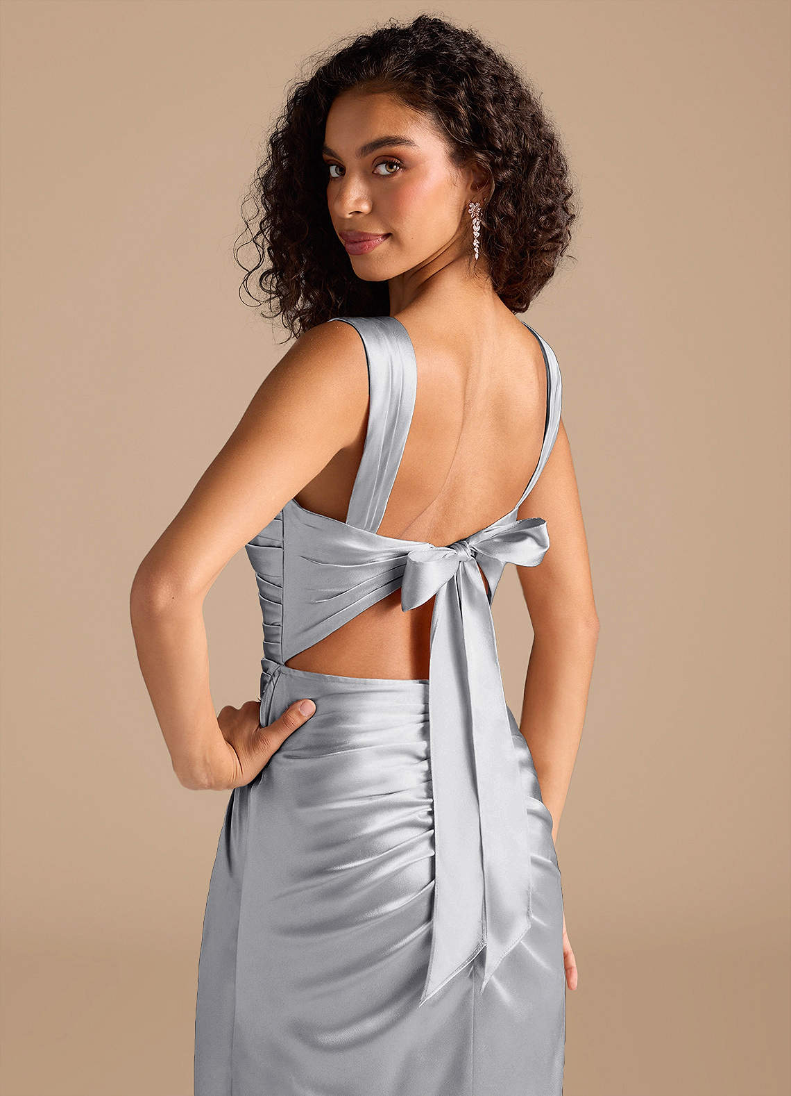 silver halter neck bridesmaid dress CRUSH BIAS HALTER DRESS | SILVER — THIRD FORM main image 1