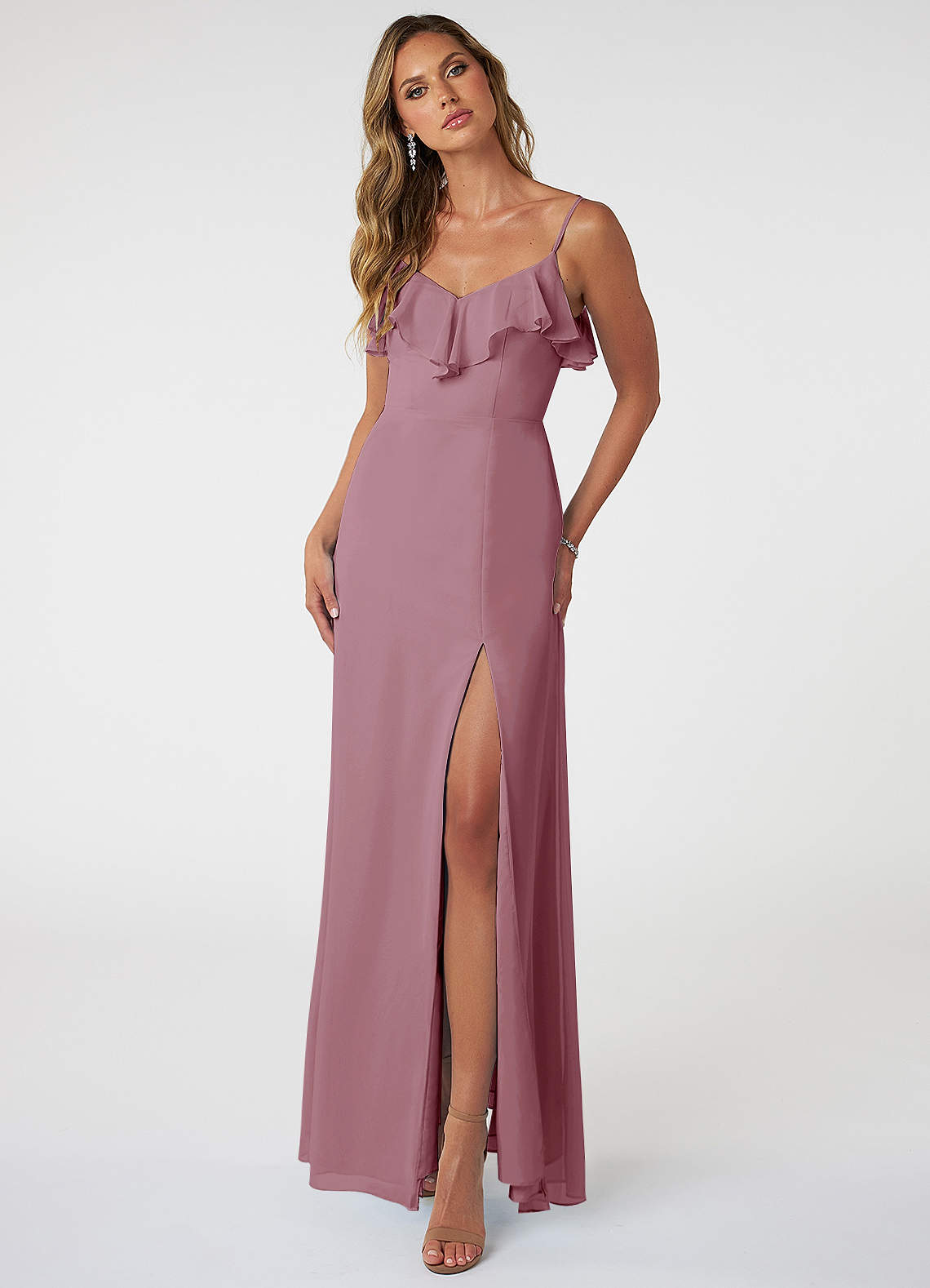 Azazie Natalia Bridesmaid Dresses Vintage Mauve A-Line Chiffon Dress image1