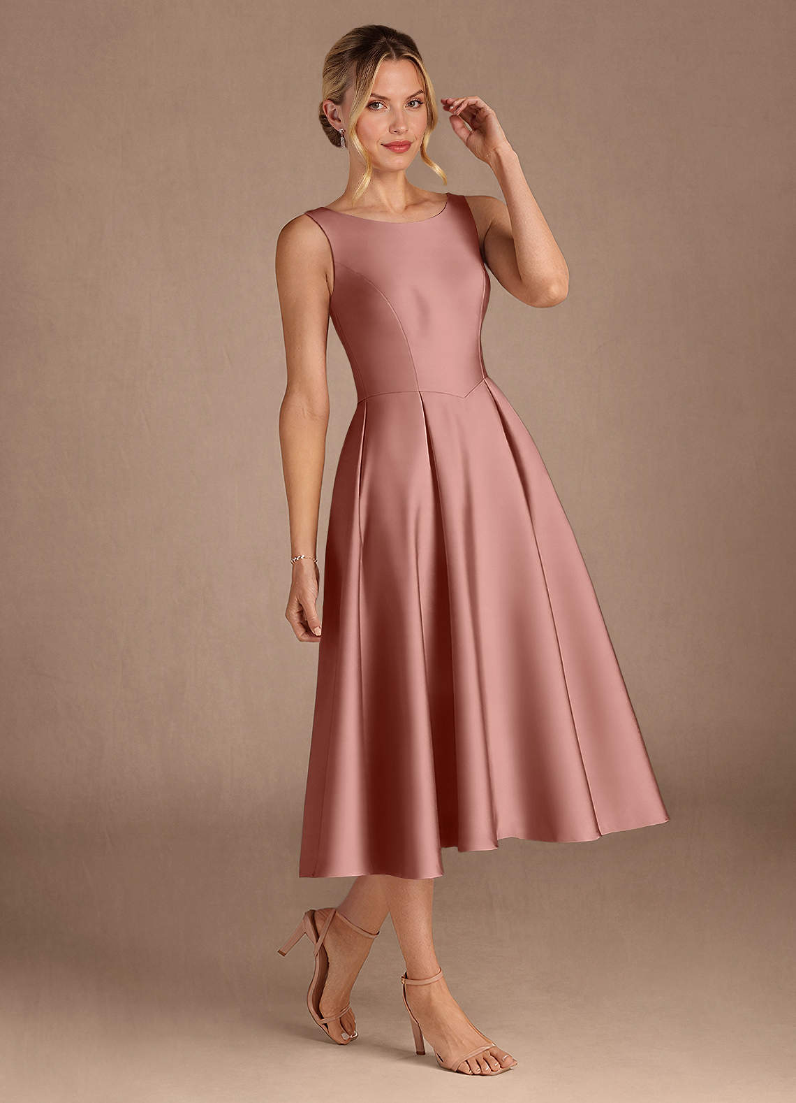 Azazie Fulton Mother of the Bride Dresses Rosette A-Line Pleated Stretch Satin Dress image1