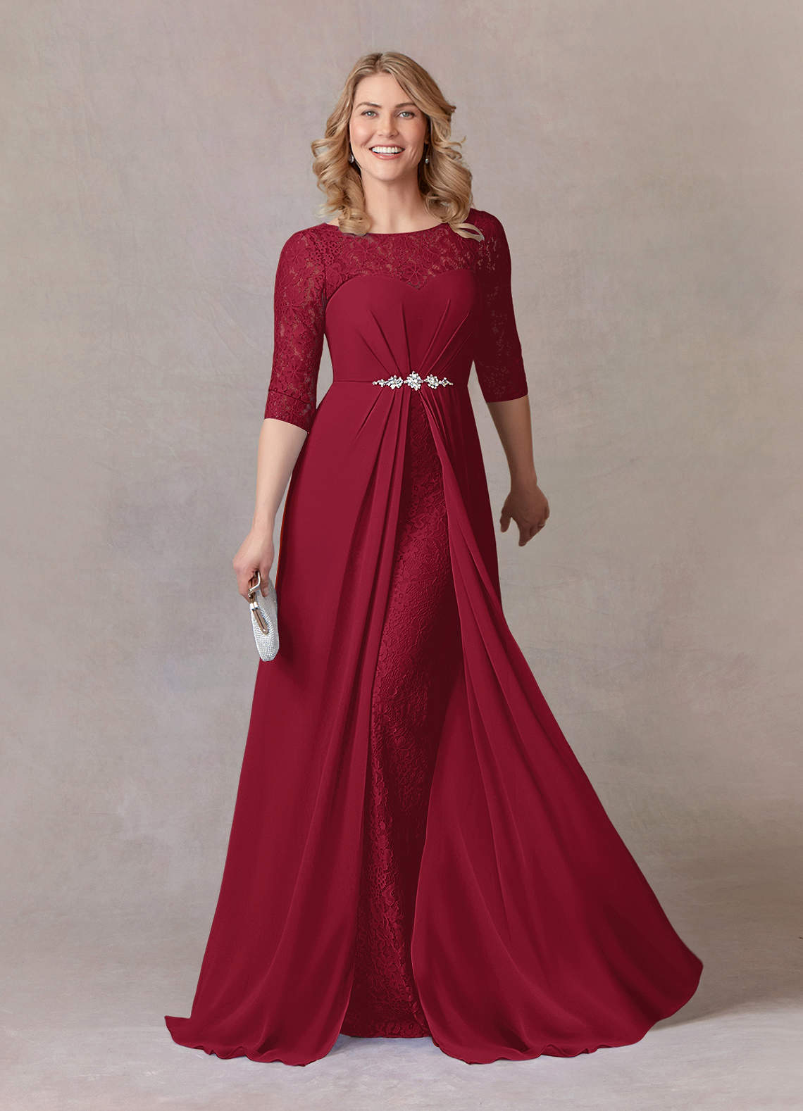 Azazie Leonine Mother of the Bride Dresses Burgundy A-Line Scoop lace Chiffon Dress image1