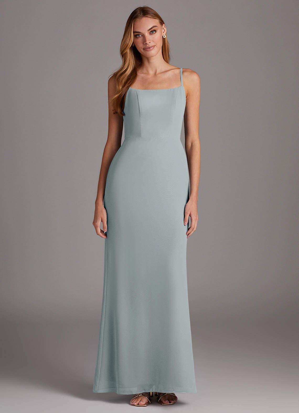 Azazie Tayla Bridesmaid Dresses Dolphin Grey Sheath Square Neckline Chiffon Dress image1