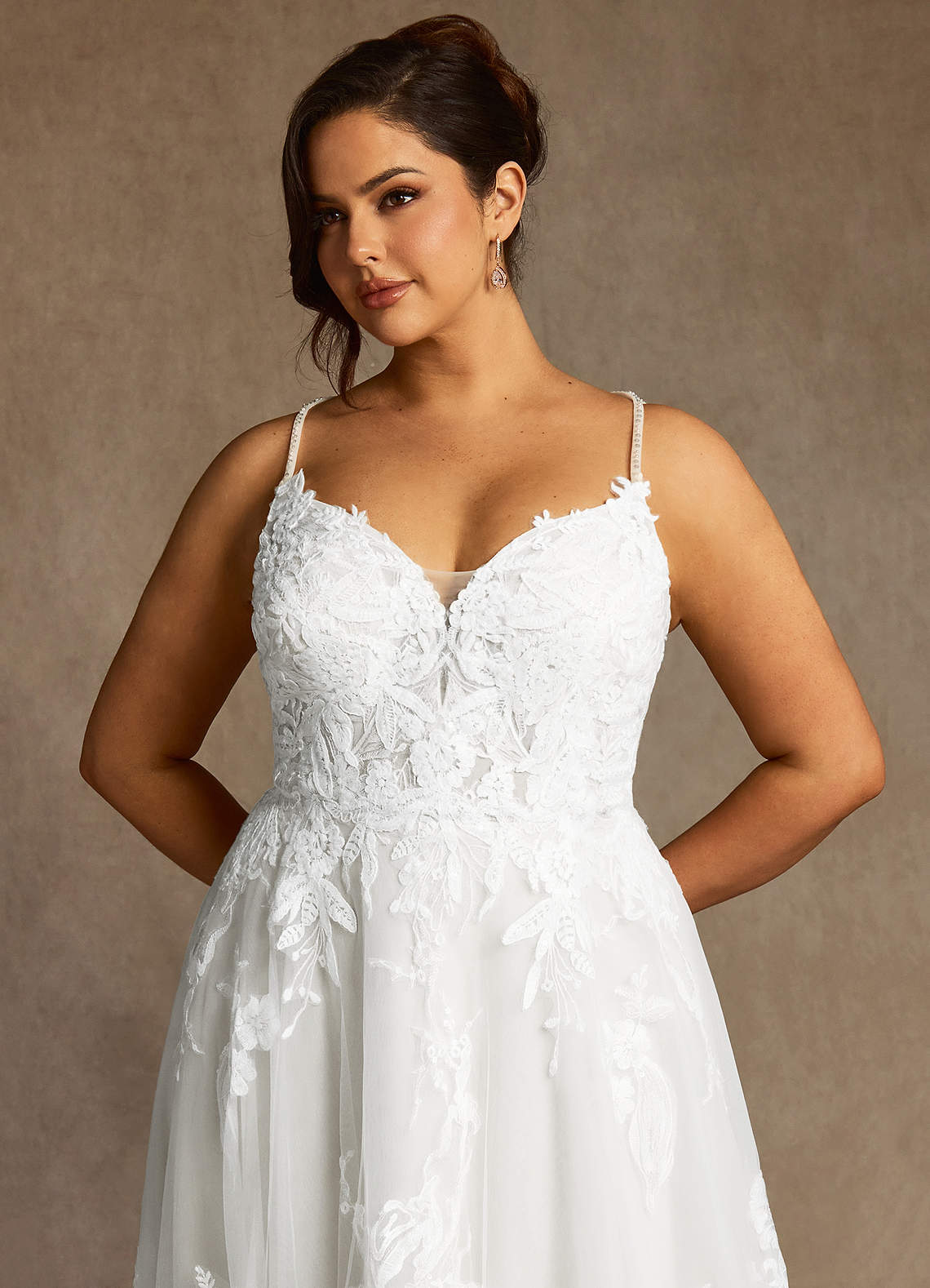 Azazie Lorenza Wedding Dresses Diamond White A-Line V-Neck Sequins Tulle Dress image13