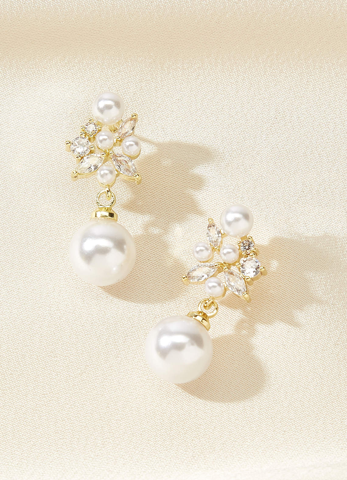 front Pearl and Crystal Cluster Drop Earrings