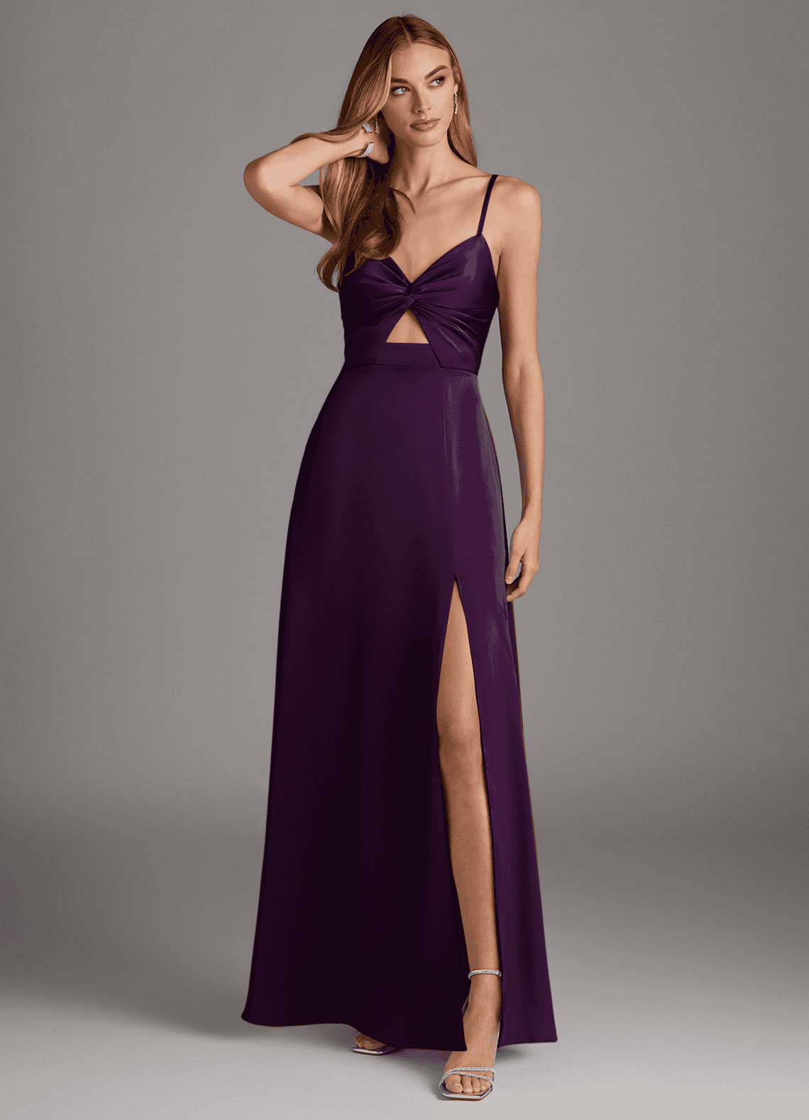 Azazie Jenna Robes de demoiselle d'honneur Robe Trapèze en Satin extensible Plissée Grain De Raisin image1