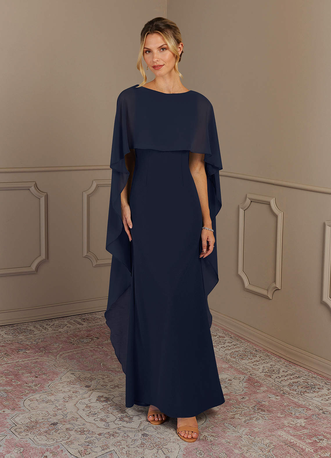 Azazie Dion Dark Navy Sheath Scoop Stretch Crepe Dress | Azazie