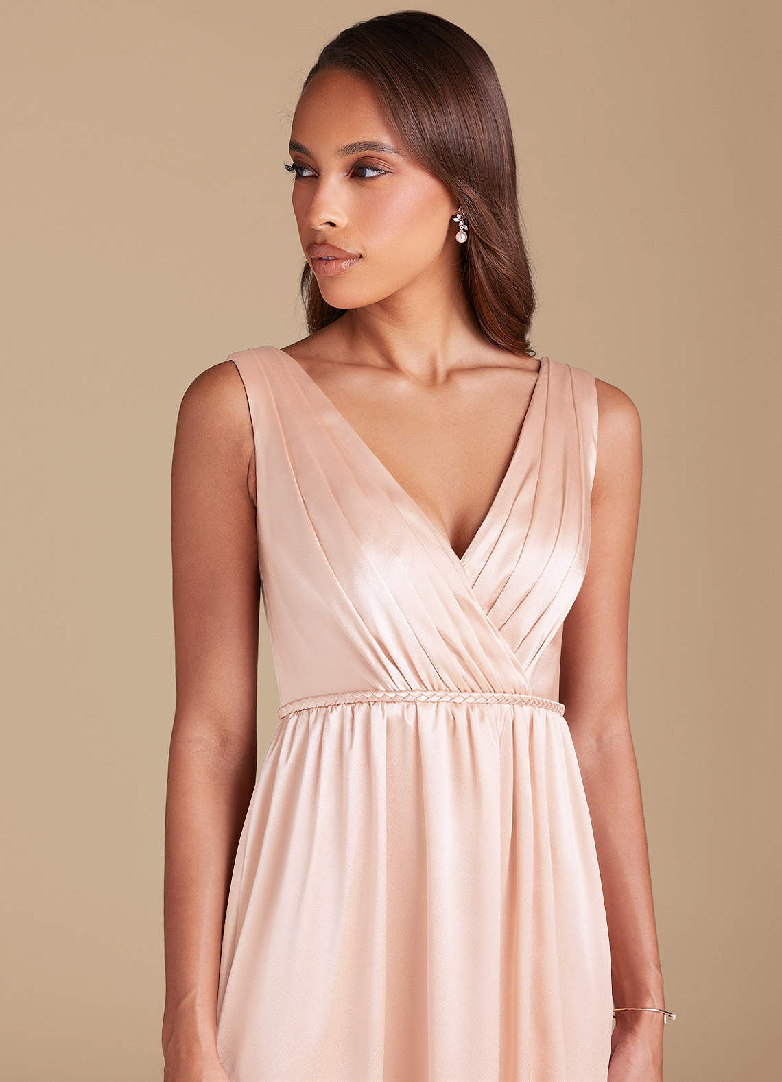rose gold metallic pleated dress Azazie Tanicia